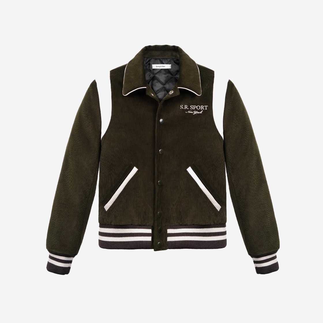 JAAW233DO Sporty & Rich Sr Sport Corduroy Varsity Jacket Dark Olive