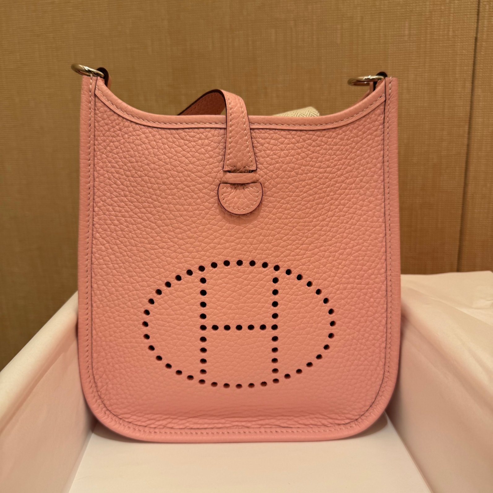 Hermes Evelyne 16 Amazone Bag Clemence & Palladium Rose Sakura 착용 스타일 - 1