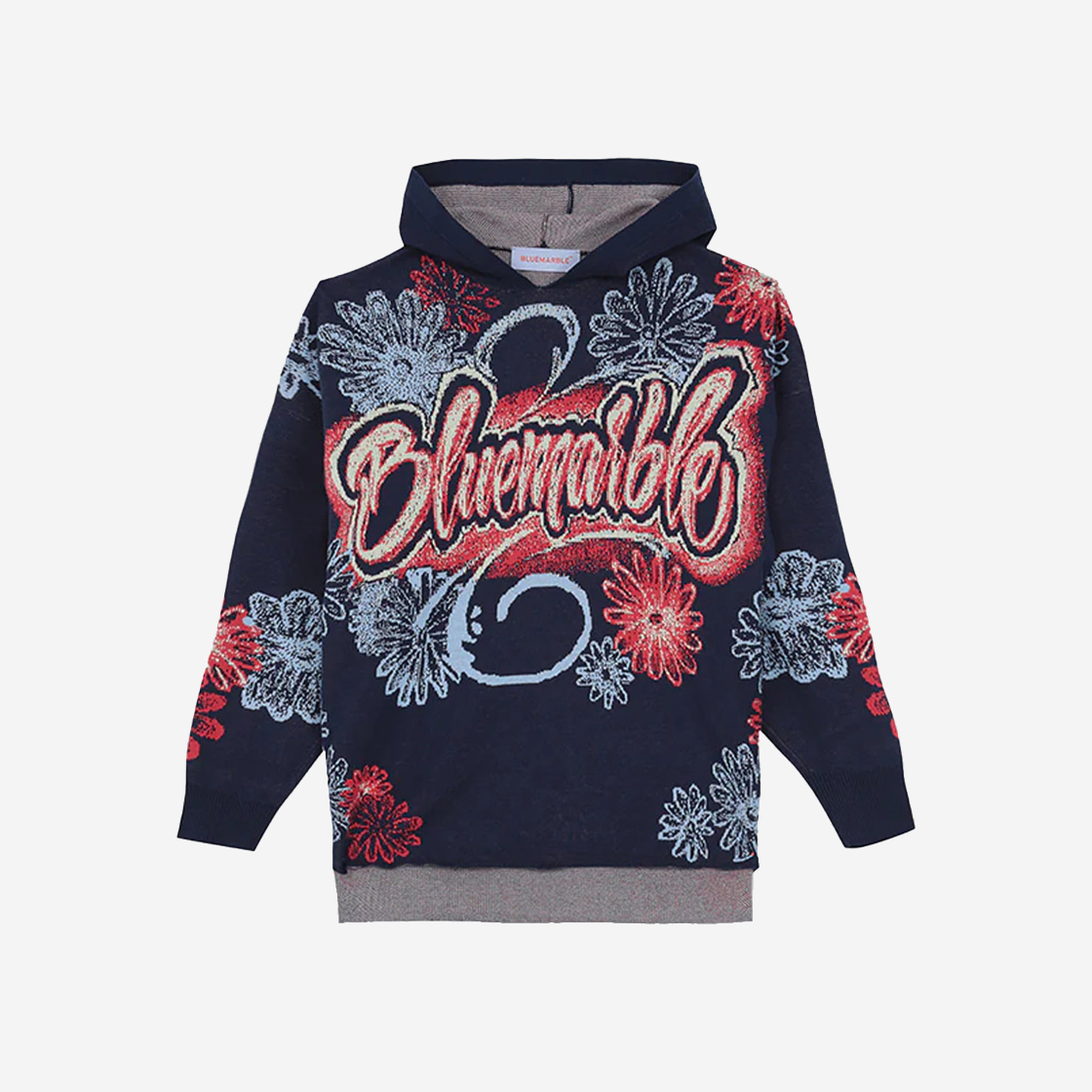 HO10 KN14A23 NAV Bluemarble Jacquard Hooded Jumper