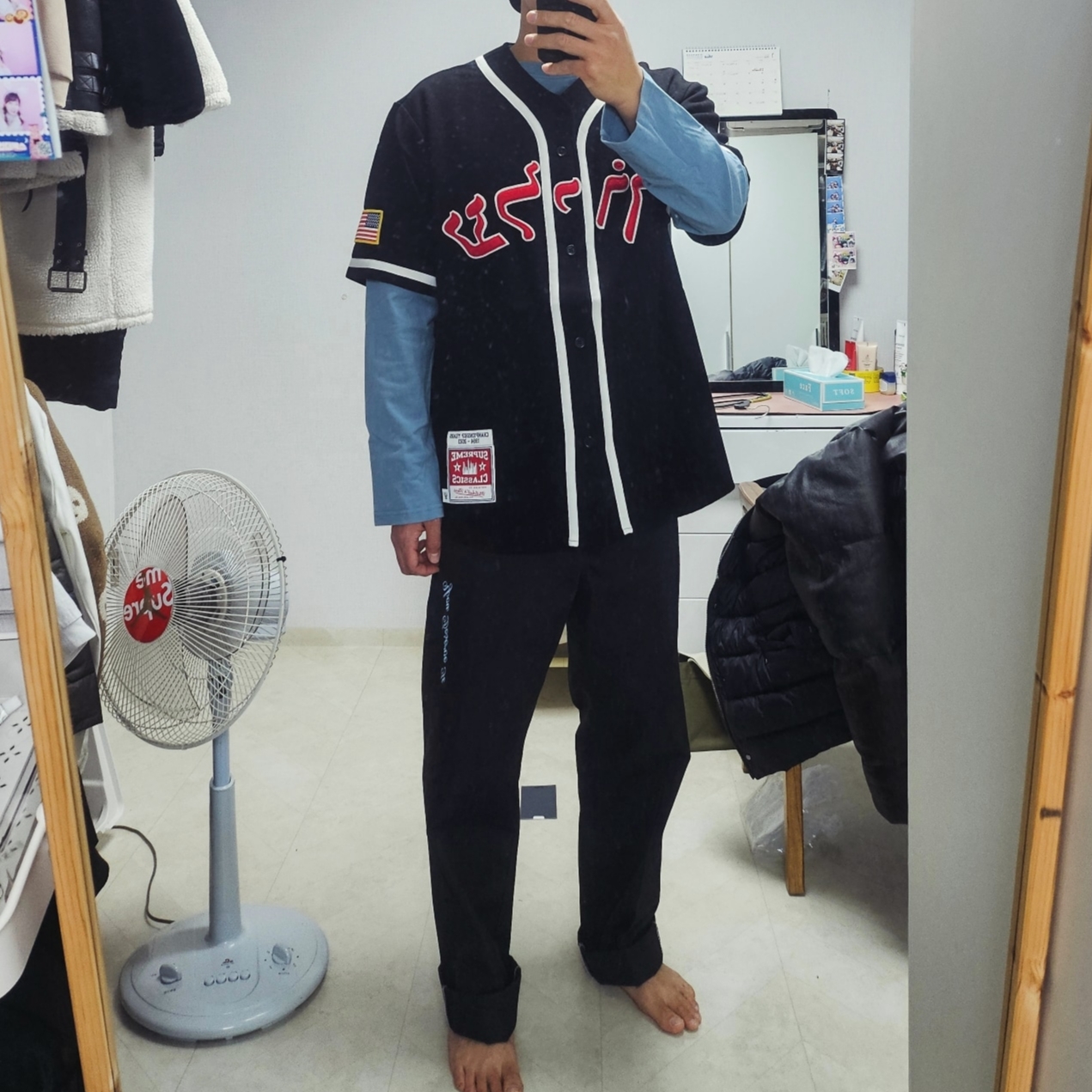 Supreme Mitchell & Ness Wool Baseball Jersey Black - 23FW 착용 스타일 - 1