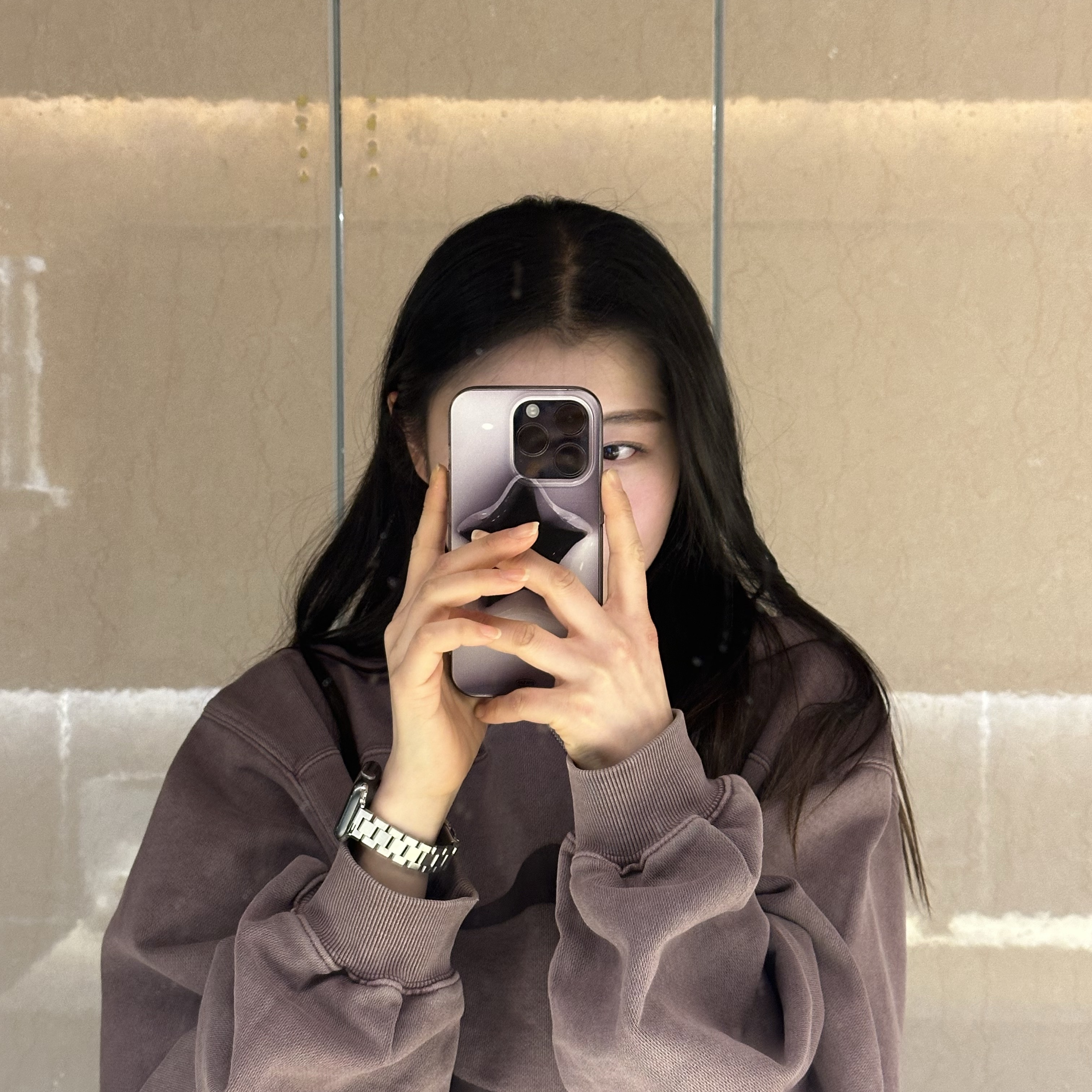 (W) Mischief Rhombus Side Button Up Hoodie Washed Red Brown 착용 스타일 - 1