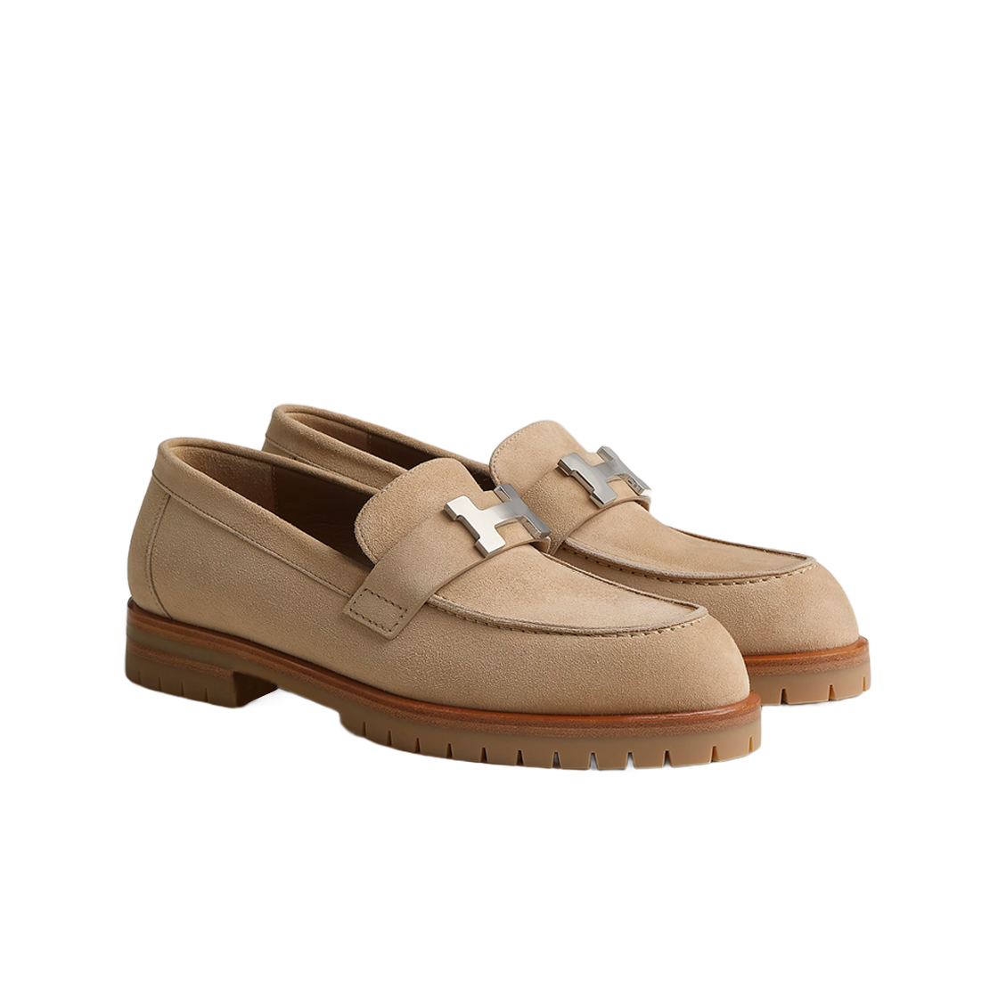 (W) 에르메스 포부르 로퍼 스웨이드 고트스킨 & 베쥬 아흐질((W) Hermes Faubourg Loafers Suede Goatskin & Beige Argile) - 2