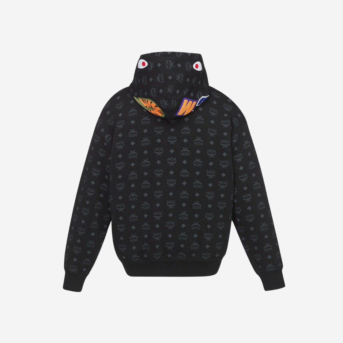 BAPE x MCM Monogram Shark Hoodie Black 상세 이미지 2