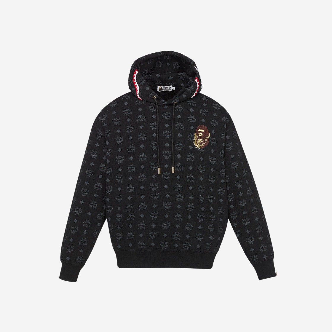 BAPE x MCM Monogram Shark Hoodie Black 상세 이미지 1