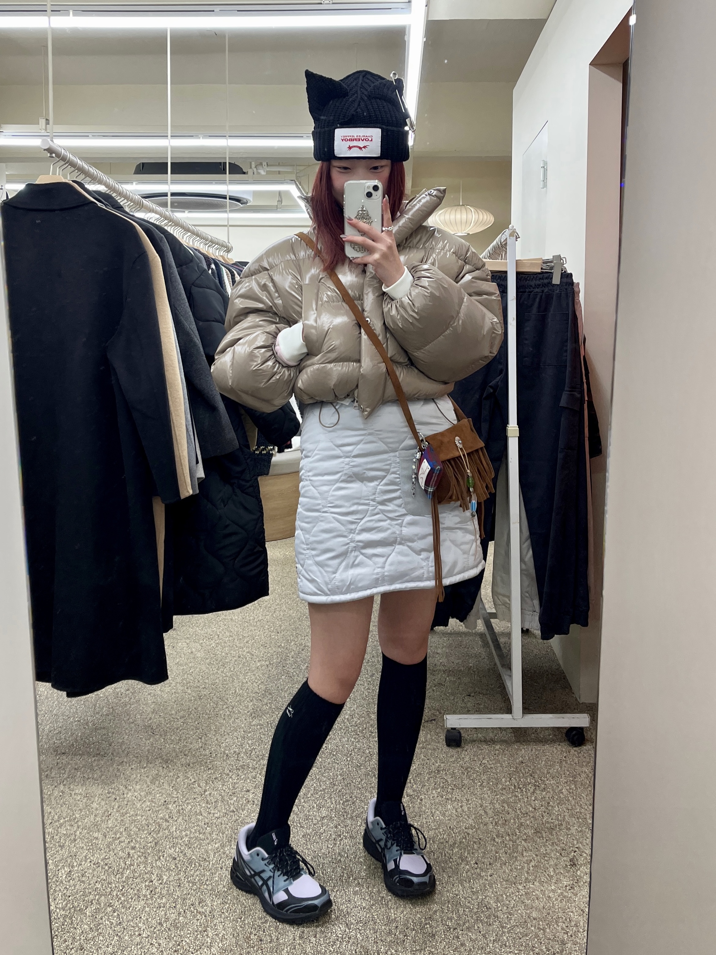 Charles Jeffrey Loverboy Chunky Punk Ears Beanie Black, Asics Gel-Terrain Faded Ash Rock Black 착용 스타일