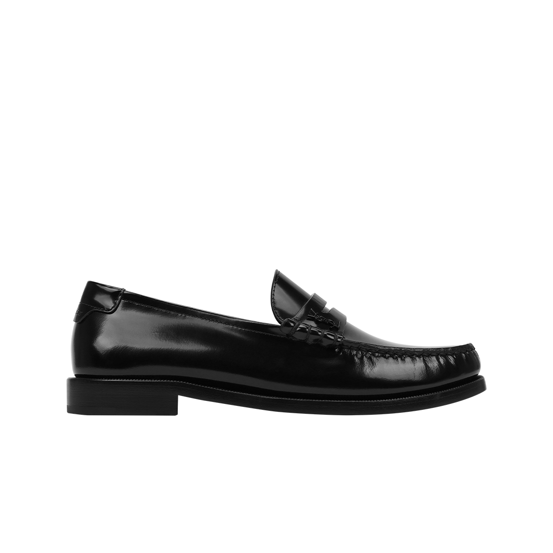 (W) 생로랑 톨토이즈쉘 페이턴트 레더 르 로퍼 페니 슬리퍼 블랙((W) Saint Laurent Le Loafer Penny Slippers in Tortoiseshell Patent Leather Black)
