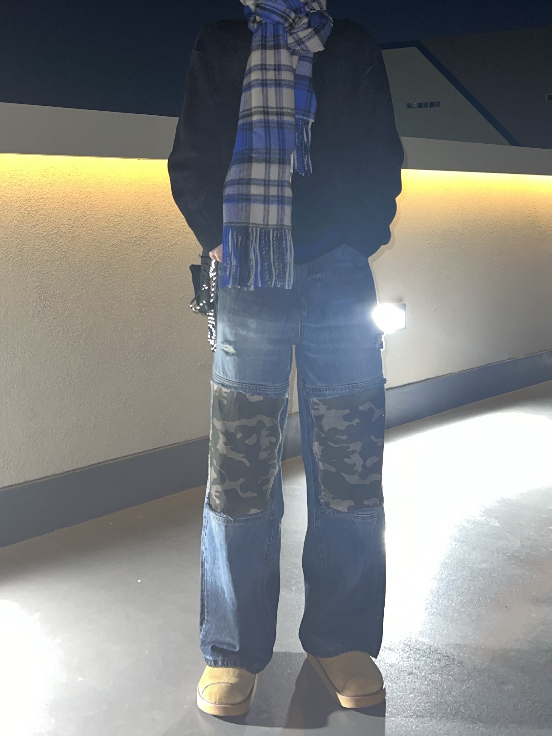 Ader Error Moc Camel, Ader Error Revint Plaid Muffler Z-Blue 착용 스타일 - 1