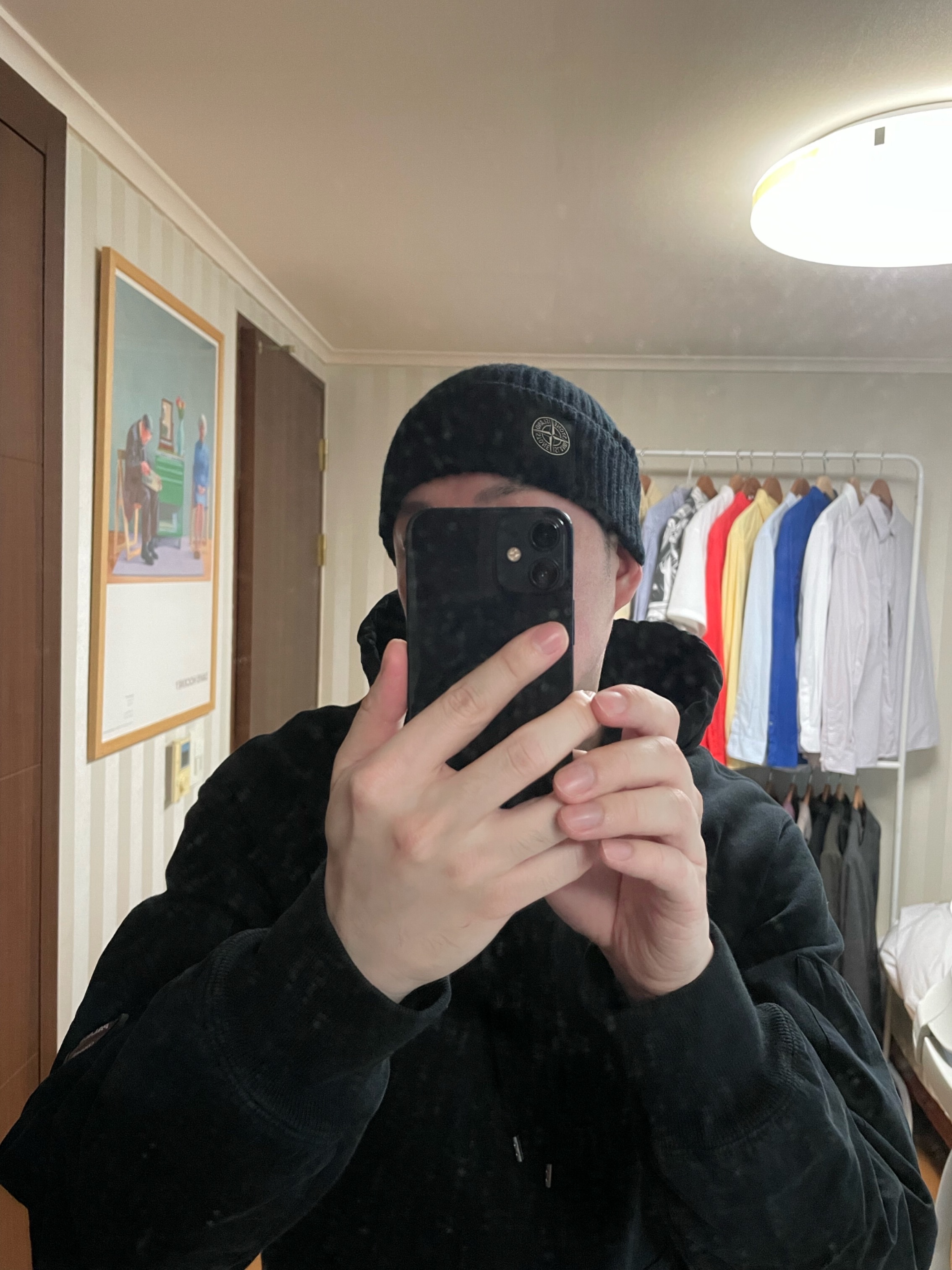 Stone Island N10B5 Ribbed Wool Beanie Black - 23FW 착용 스타일