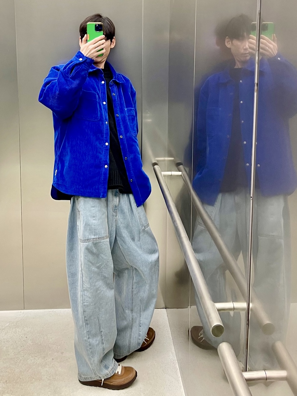 Nike x Tom Sachs General Purpose Shoe Brown, Stussy Cord Quilted Overshirt Royal Blue 착용 스타일 - 3