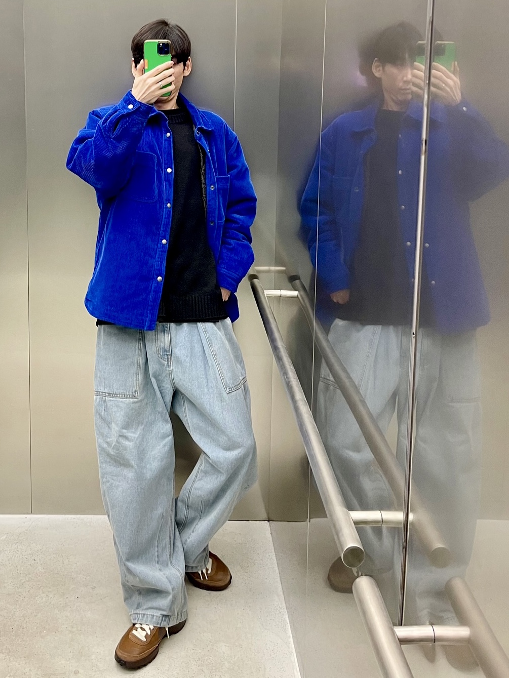 Nike x Tom Sachs General Purpose Shoe Brown, Stussy Cord Quilted Overshirt Royal Blue 착용 스타일 - 2