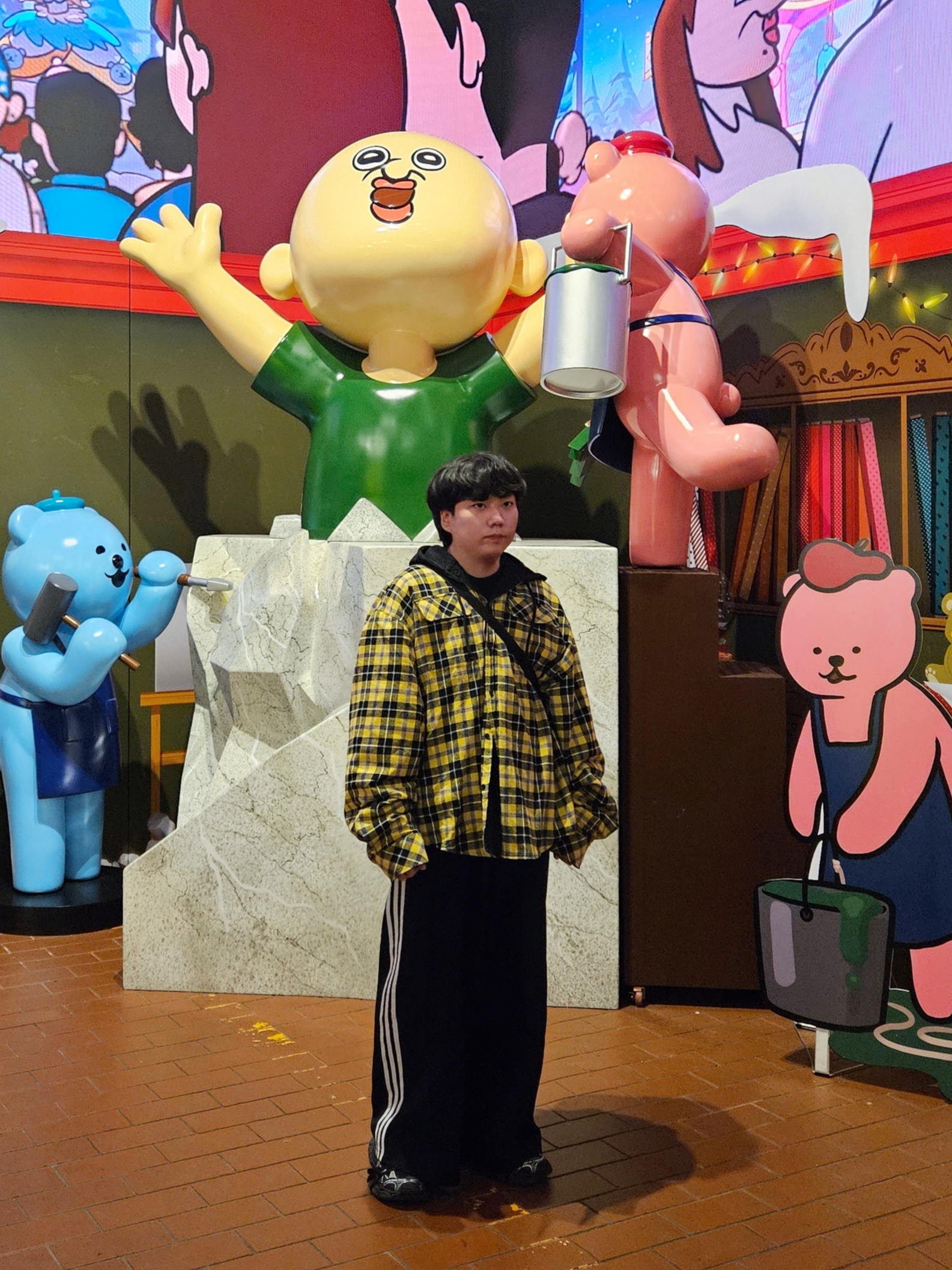 Project G/R Reversible Hoodie Check Shirts Black Yellow 착용 스타일