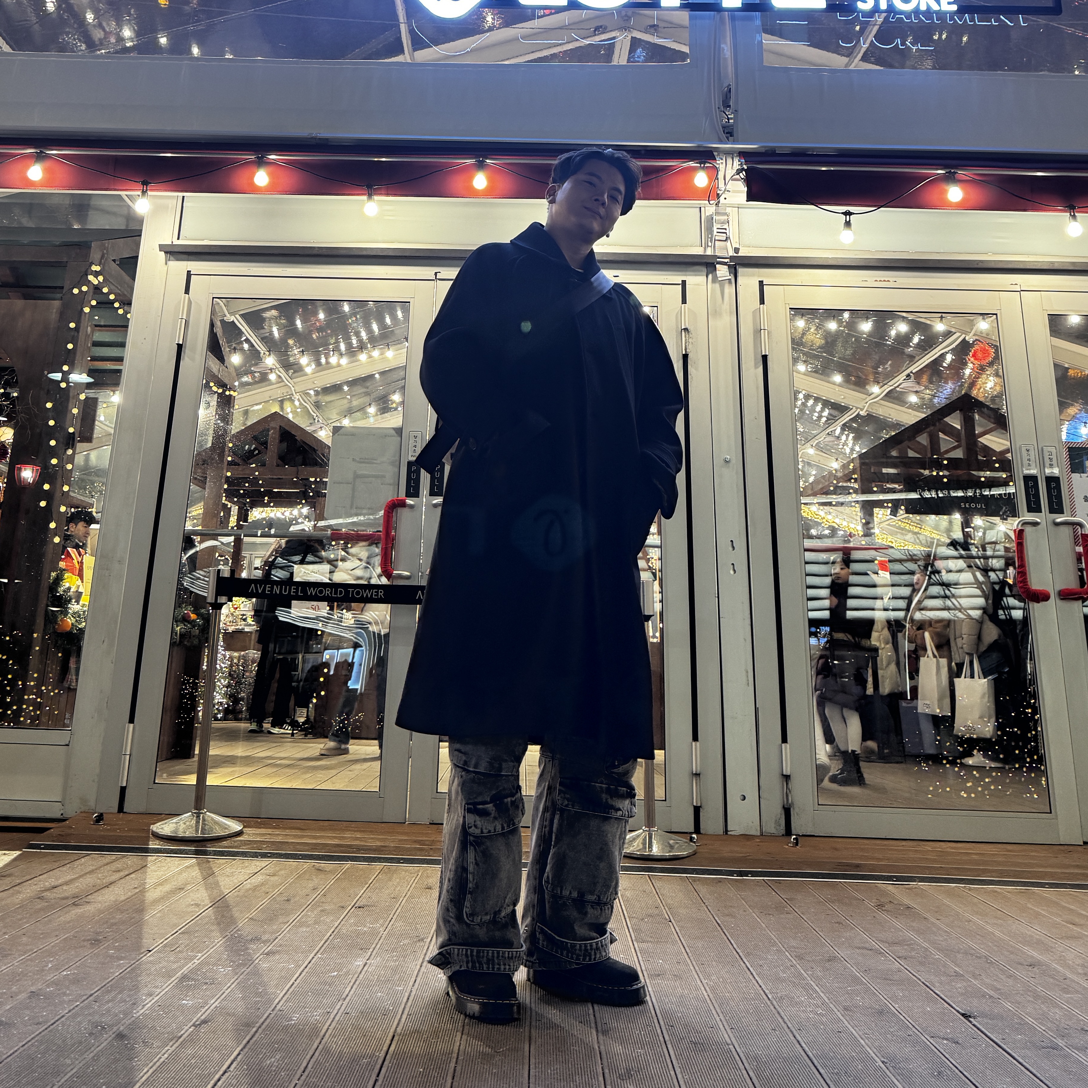 Undermycar Legion.02 Balmacaan Oversized Wool Coat Black, Zara Utility Pocket Jeans Gray 착용 스타일