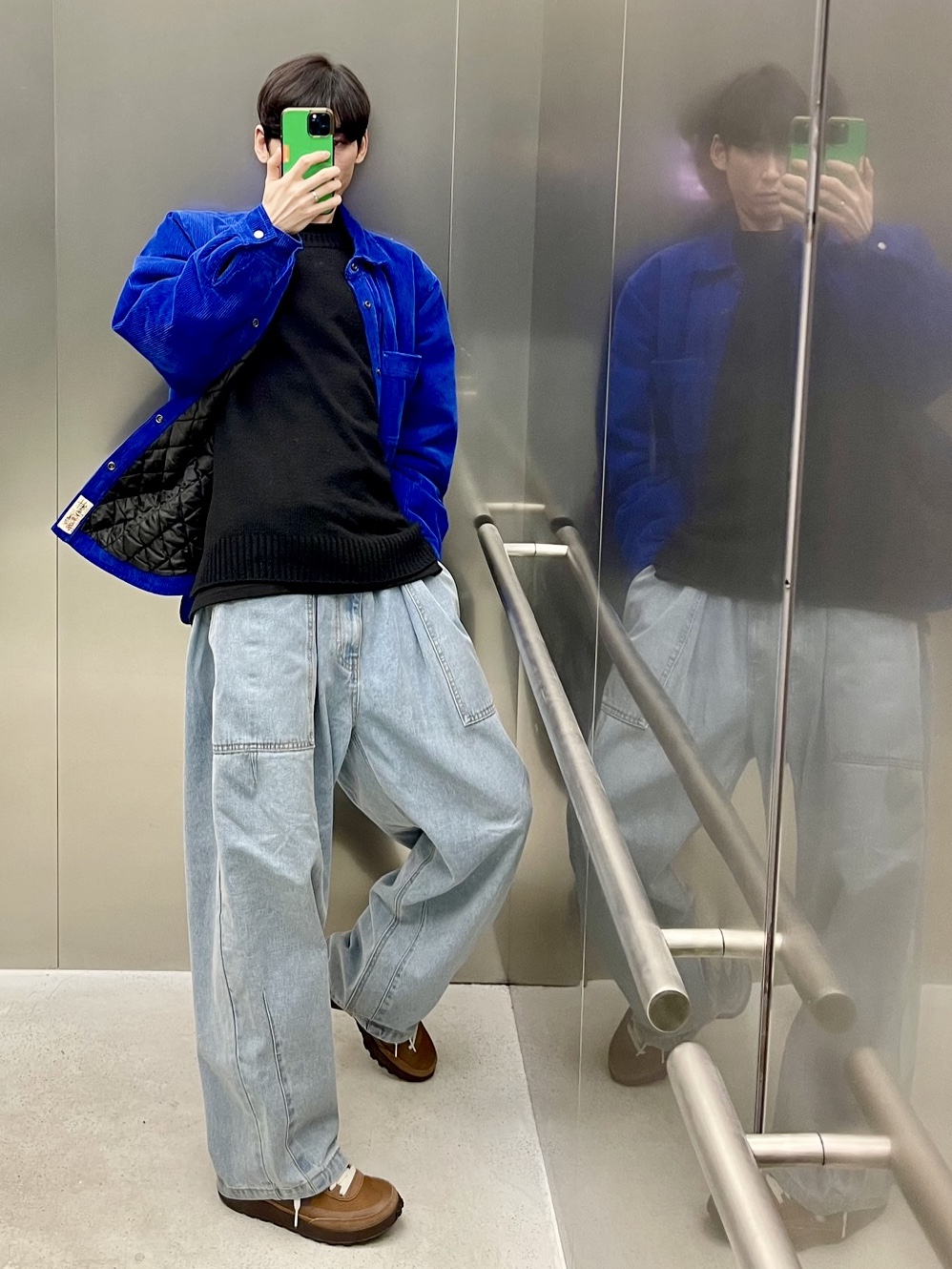 Nike x Tom Sachs General Purpose Shoe Brown, Stussy Cord Quilted Overshirt Royal Blue 착용 스타일 - 1
