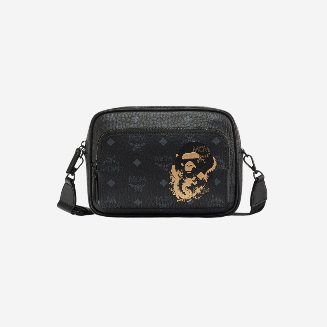 BAPE x MCM Aren Visetos Crossbody Small Black 상세 이미지 1