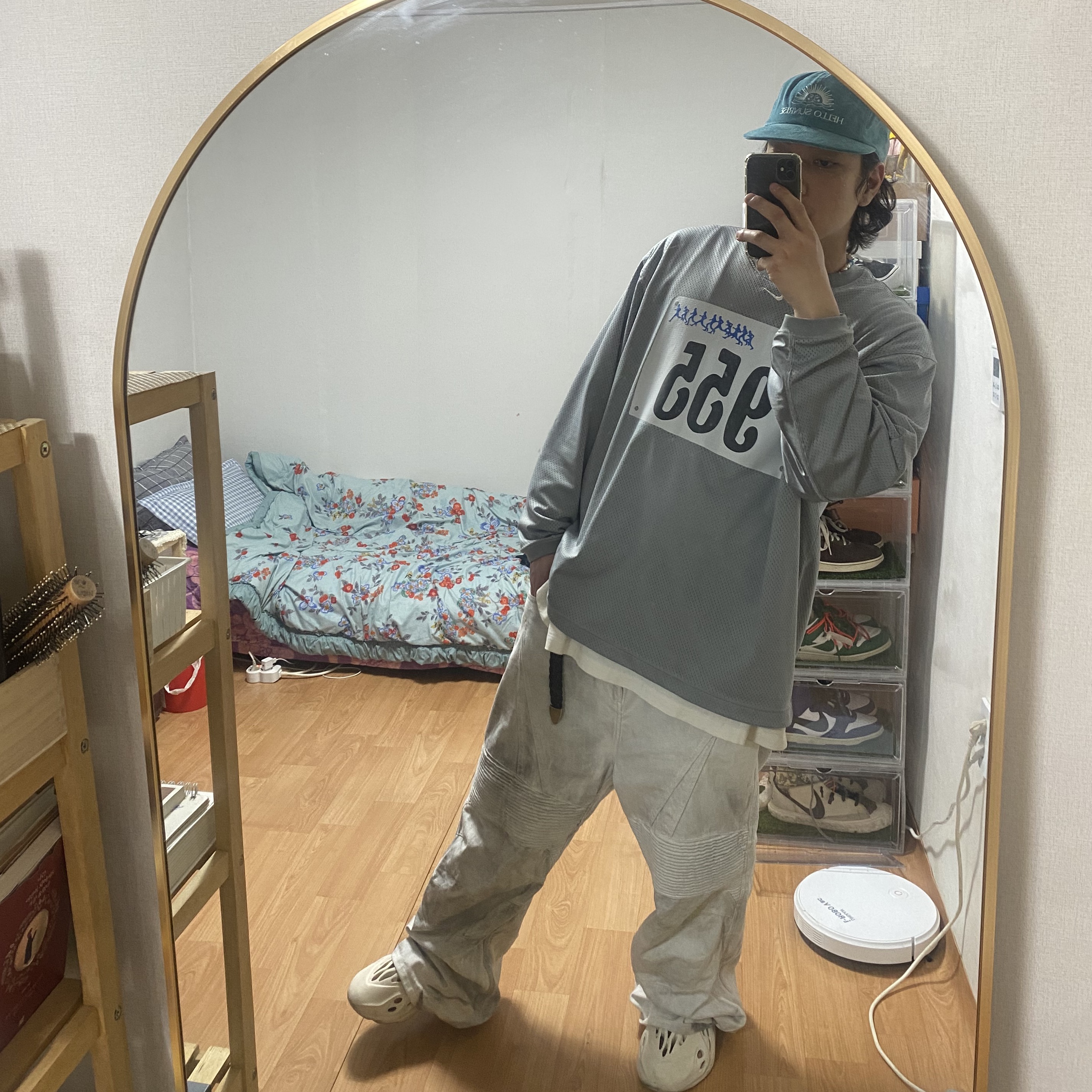 Nike x Cactus Plant Flea Market L/S Jersey Grey - US/EU, Adidas Yeezy Foam RNNR Sand 착용 스타일