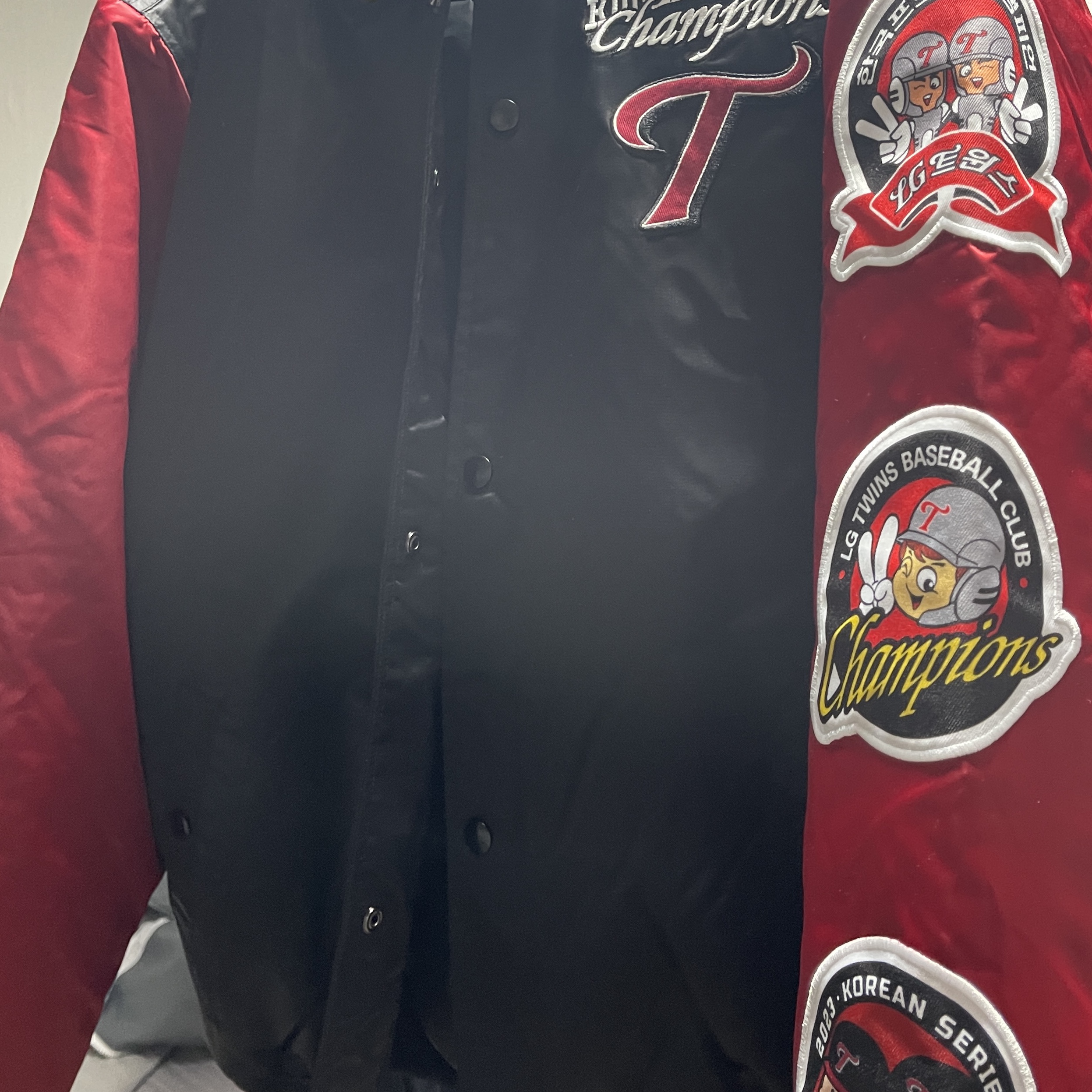 BDNS x LG TWINS 2023 Champions Jumper Red 착용 스타일