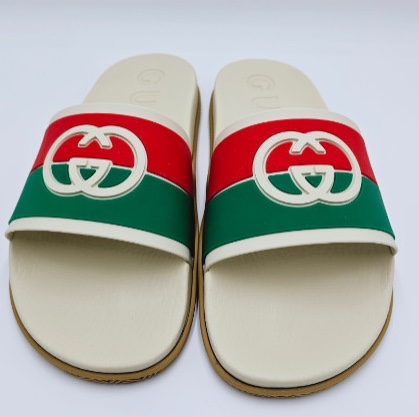 Gucci Interlocking G Slide Sandal Orange Green Rubber 착용 스타일 - 6