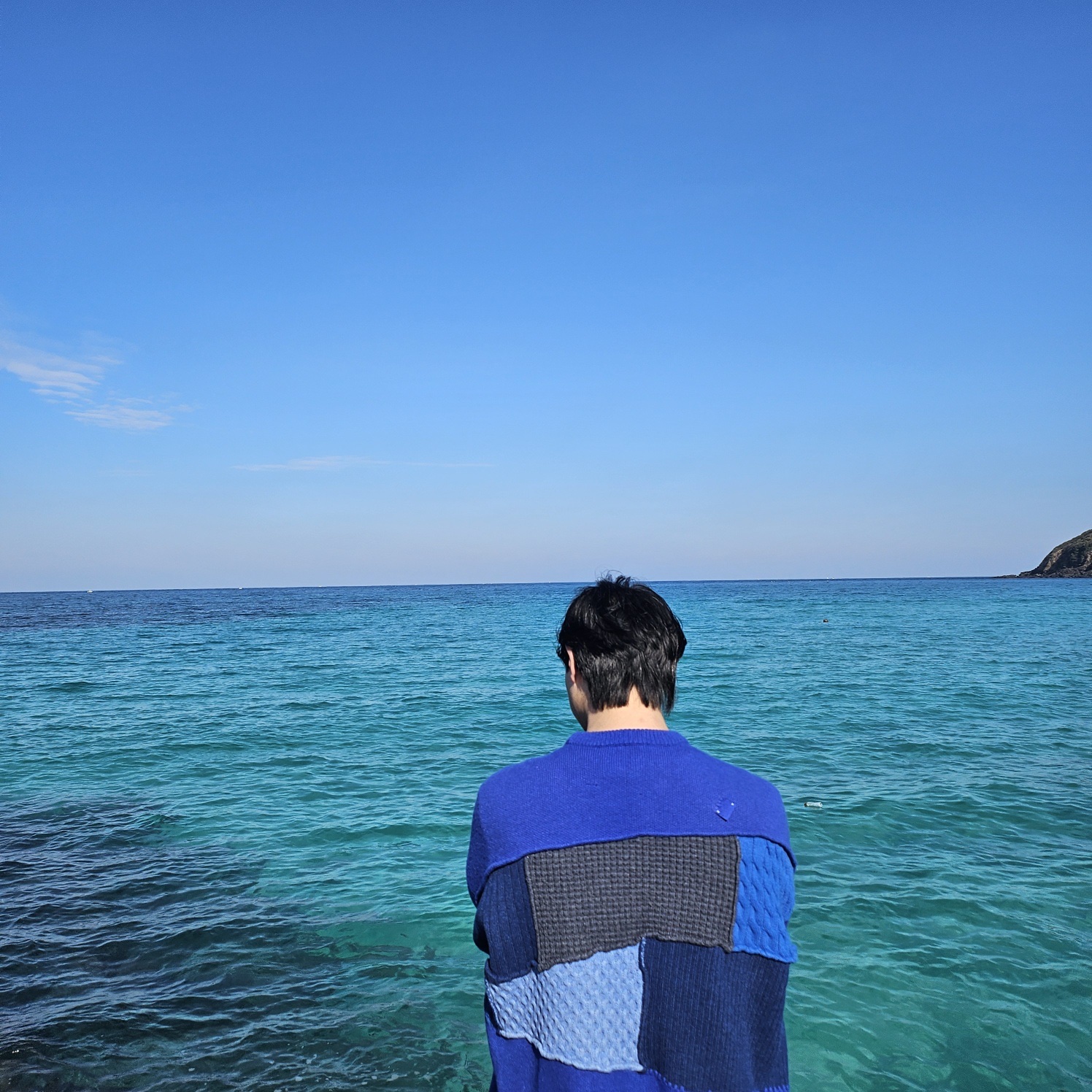 Zara x Ader Error Patchwork Oversize Sweater Blue 착용 스타일