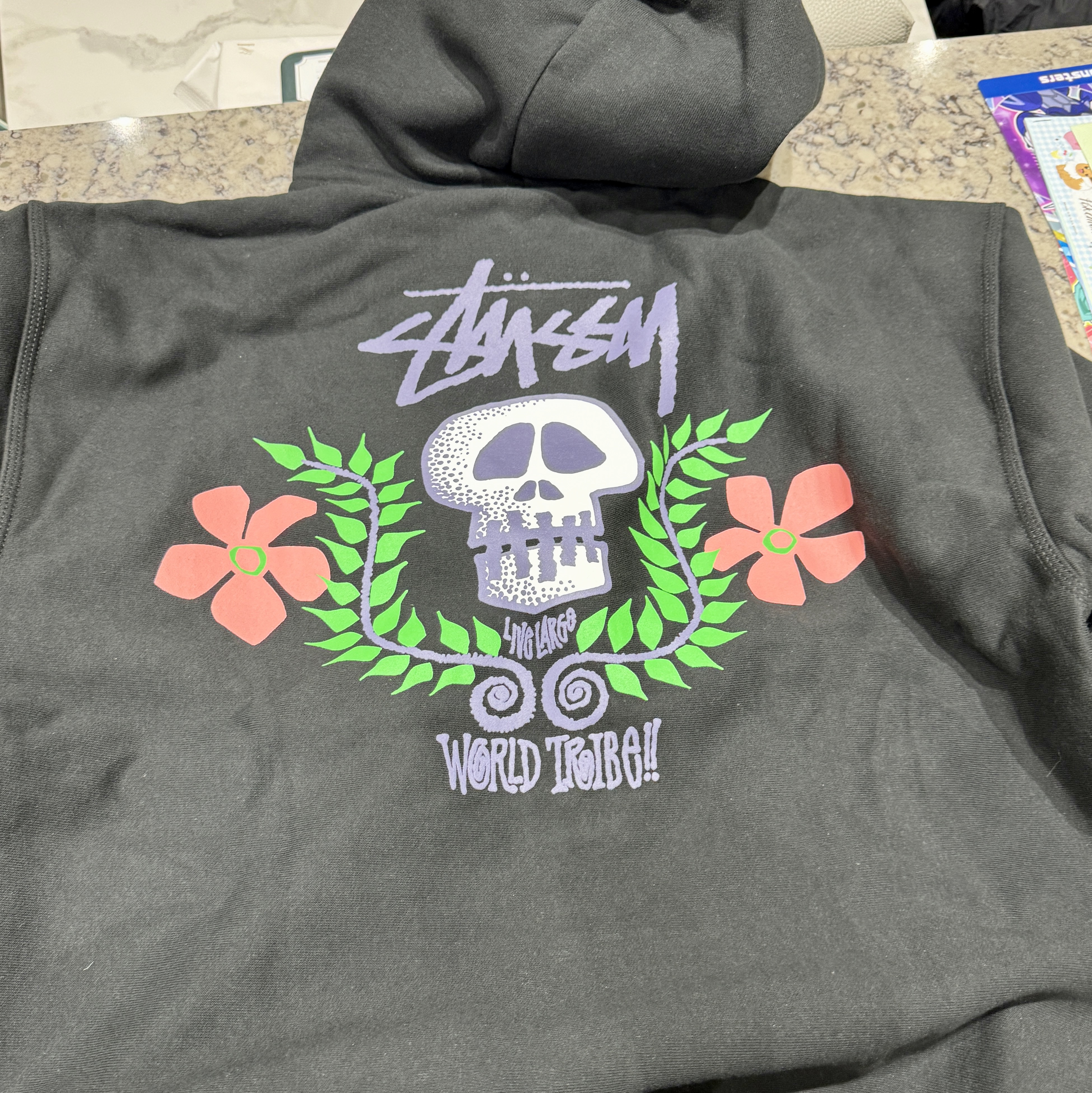 Stussy Skull Crest Zip Hoodie Black 착용 스타일 - 1