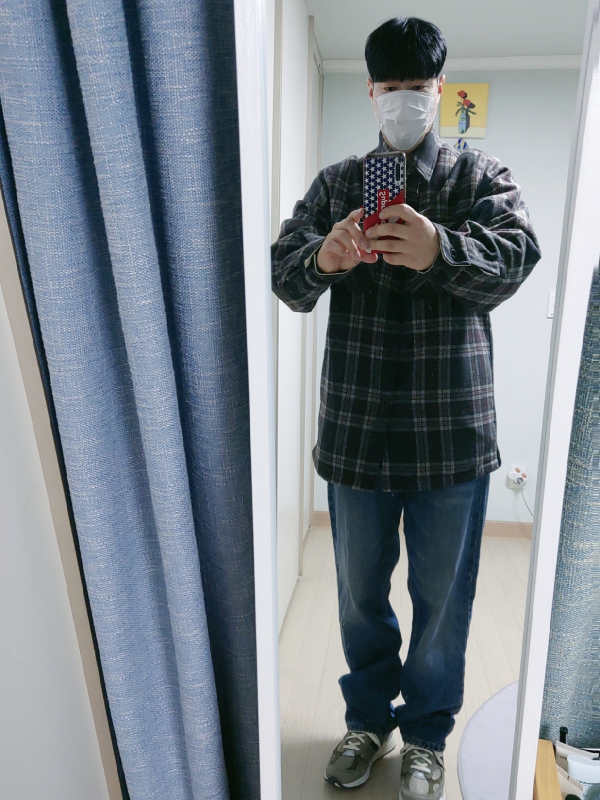 IAB Studio Check Shirt Jacket Gray Red, New Balance x JJJJound 992 Made in USA Grey 착용 스타일 - 1
