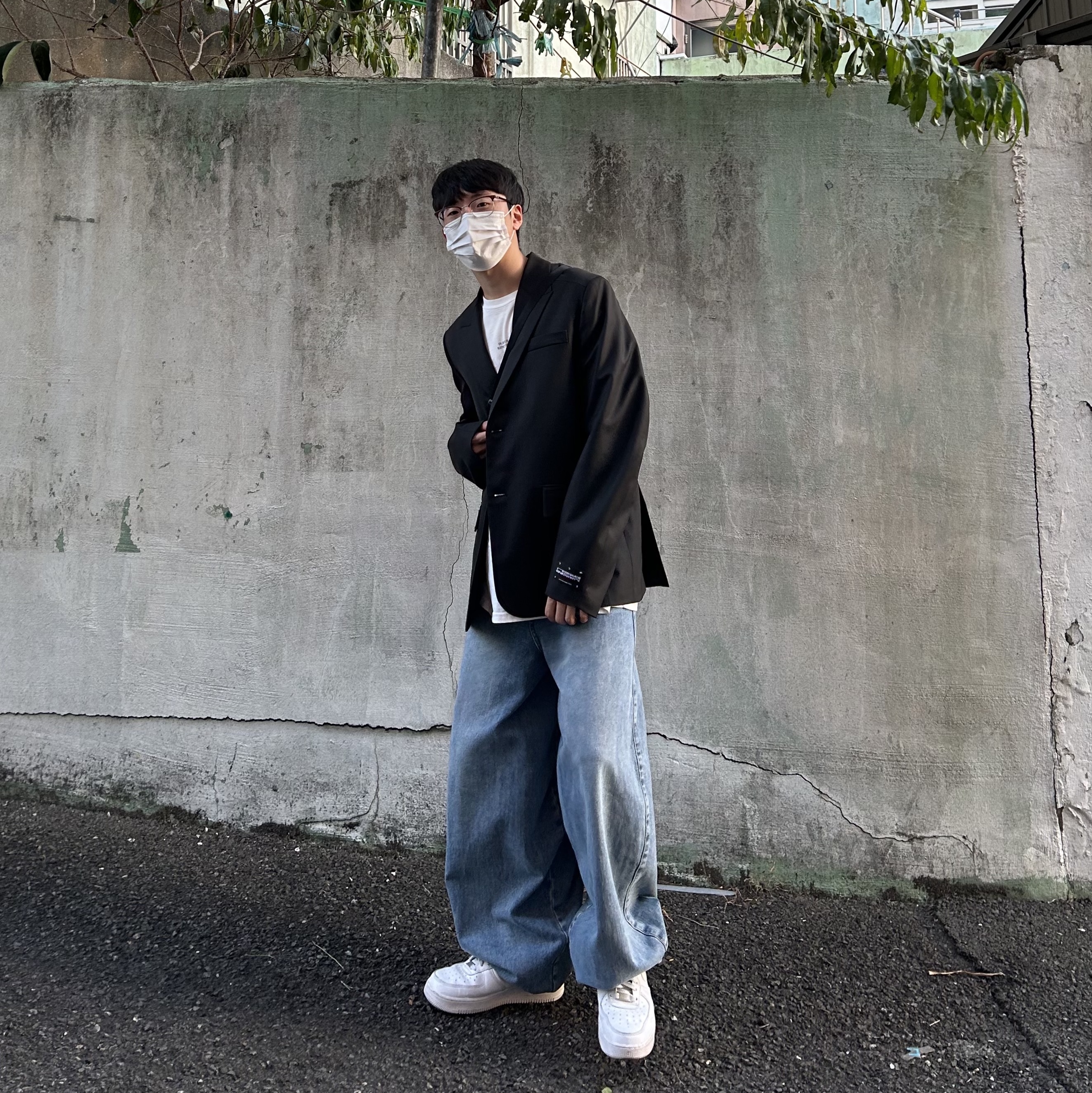 Zara x Ader Error Oversize Blazer Black, Nike Air Force 1 '07 Low White 착용 스타일 - 1