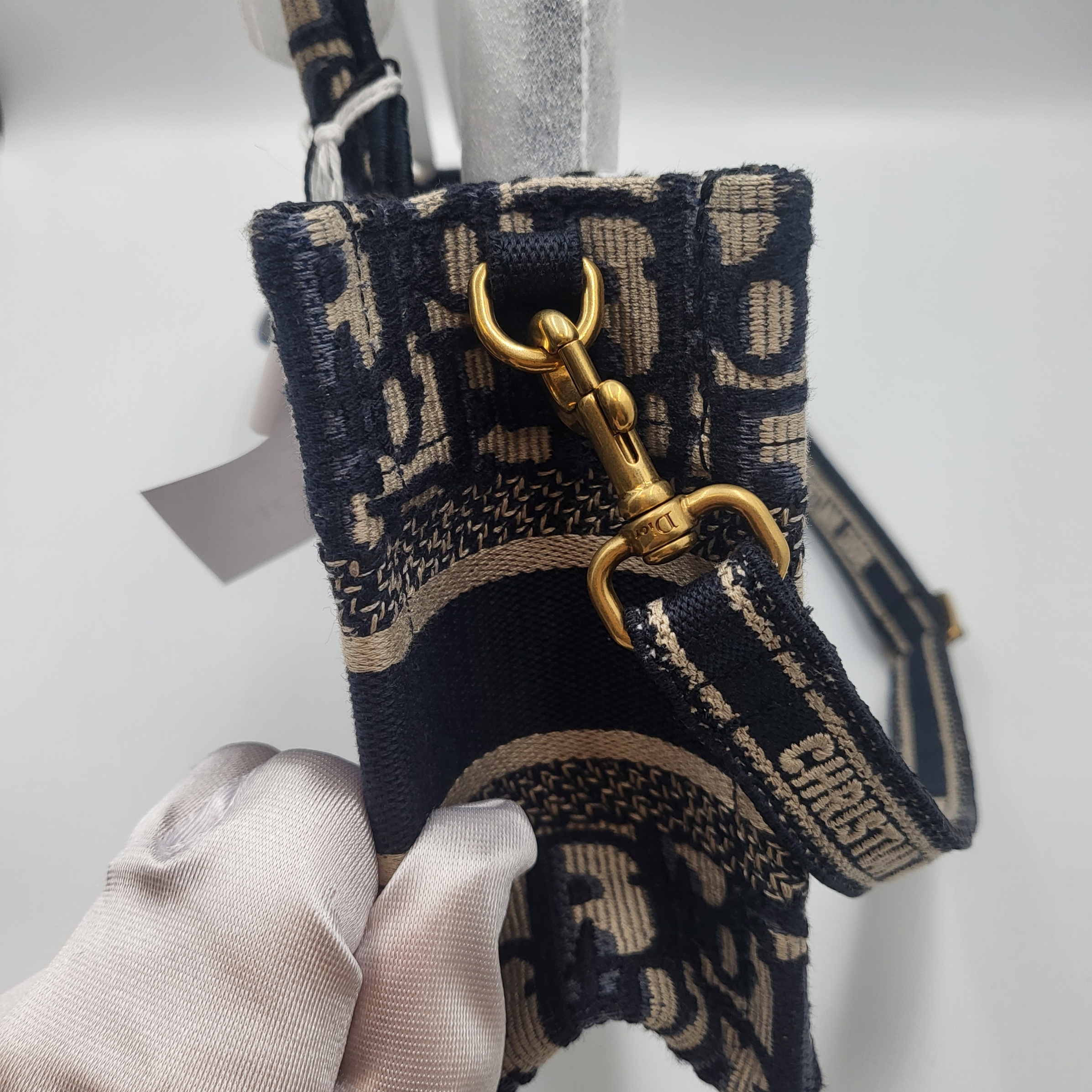 Mini Dior Book Tote with Strap Blue Beige Oblique Embroidery 착용 스타일 - 6