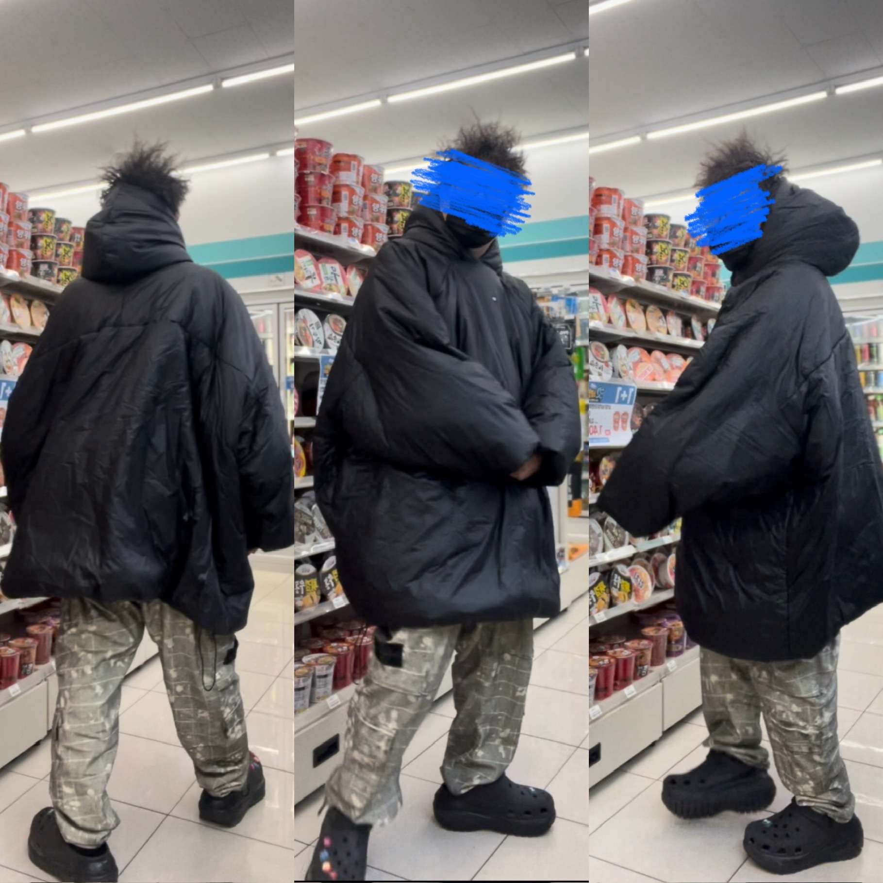 Yeezy Gap Engineered By Balenciaga T-Cut Puffer Parka Black 착용 스타일 - 1