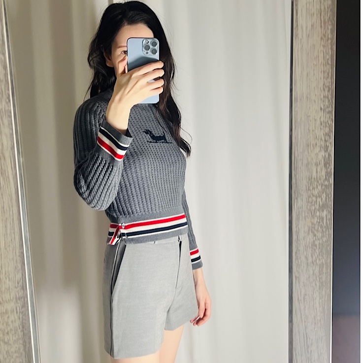 (Kids) Thom Browne Cable Crewneck Pullover Grey 착용 스타일