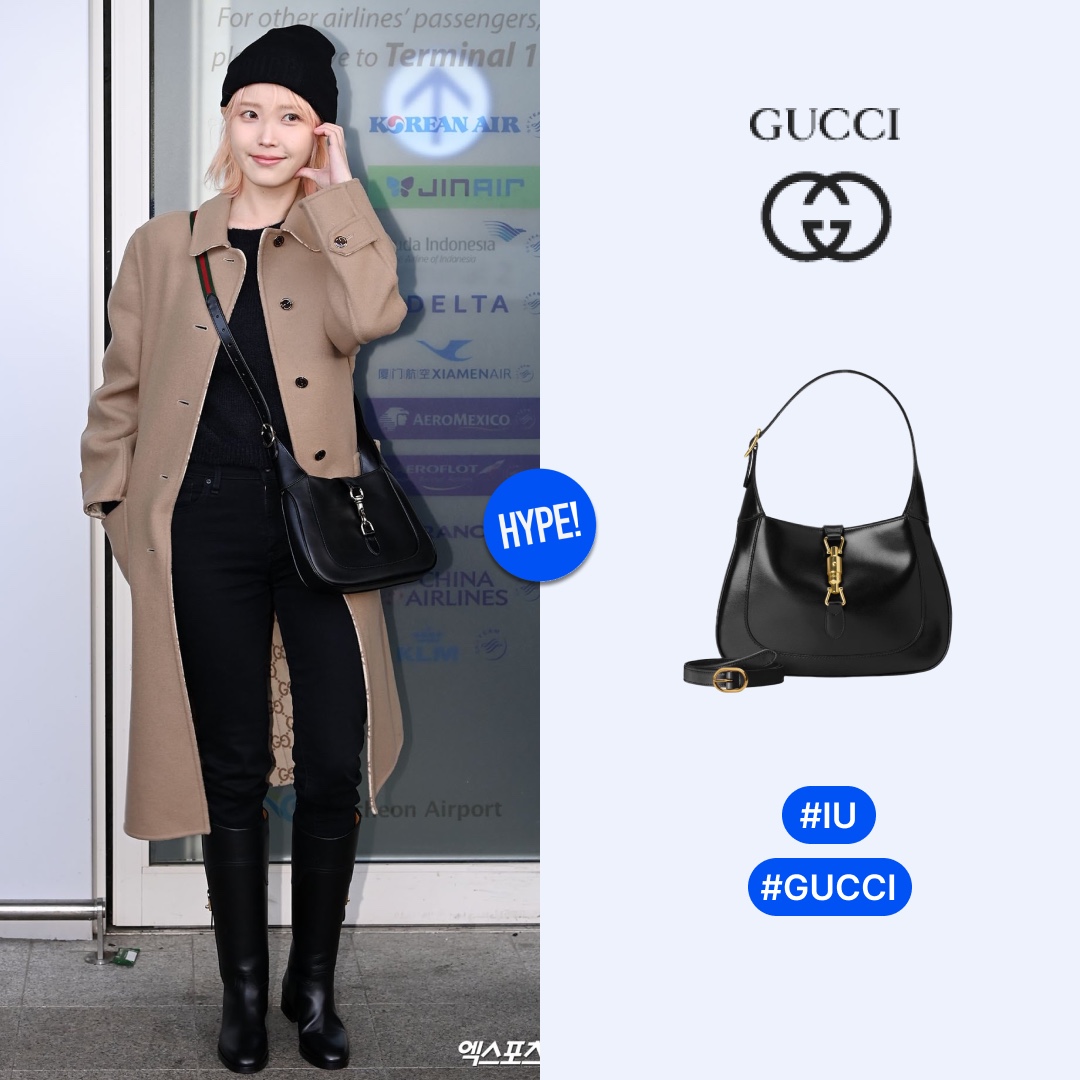 (W) Gucci Reversible GG Wool Coat Beige Camel, Gucci Jackie 1961 Small Shoulder Bag Black 착용 스타일 - 5