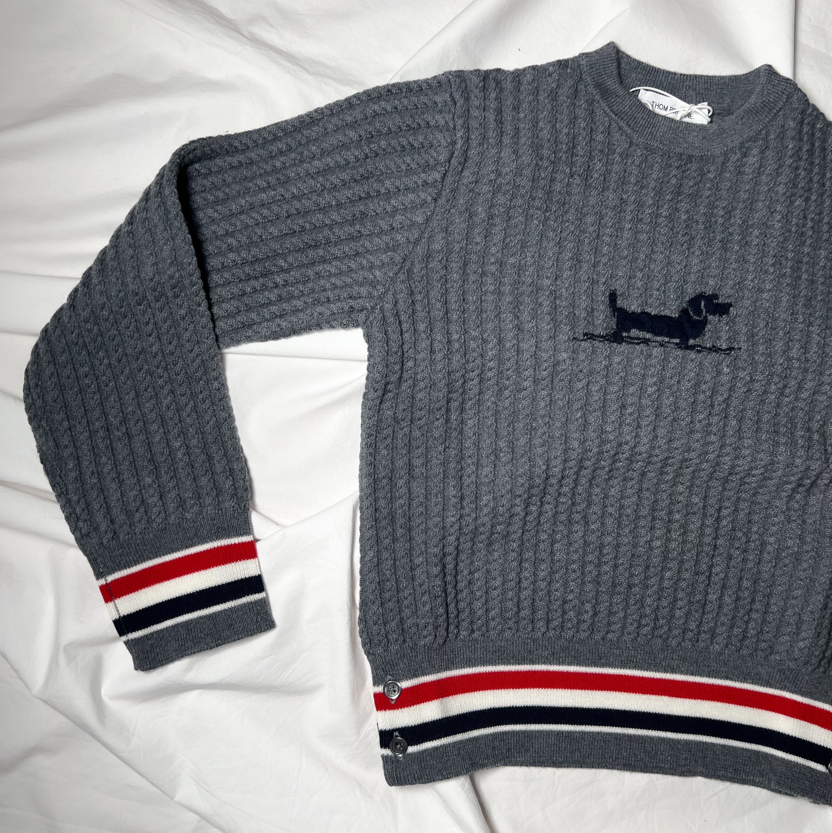 (Kids) Thom Browne Cable Crewneck Pullover Grey 착용 스타일