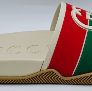 Gucci Interlocking G Slide Sandal Orange Green Rubber 착용 스타일 - 5