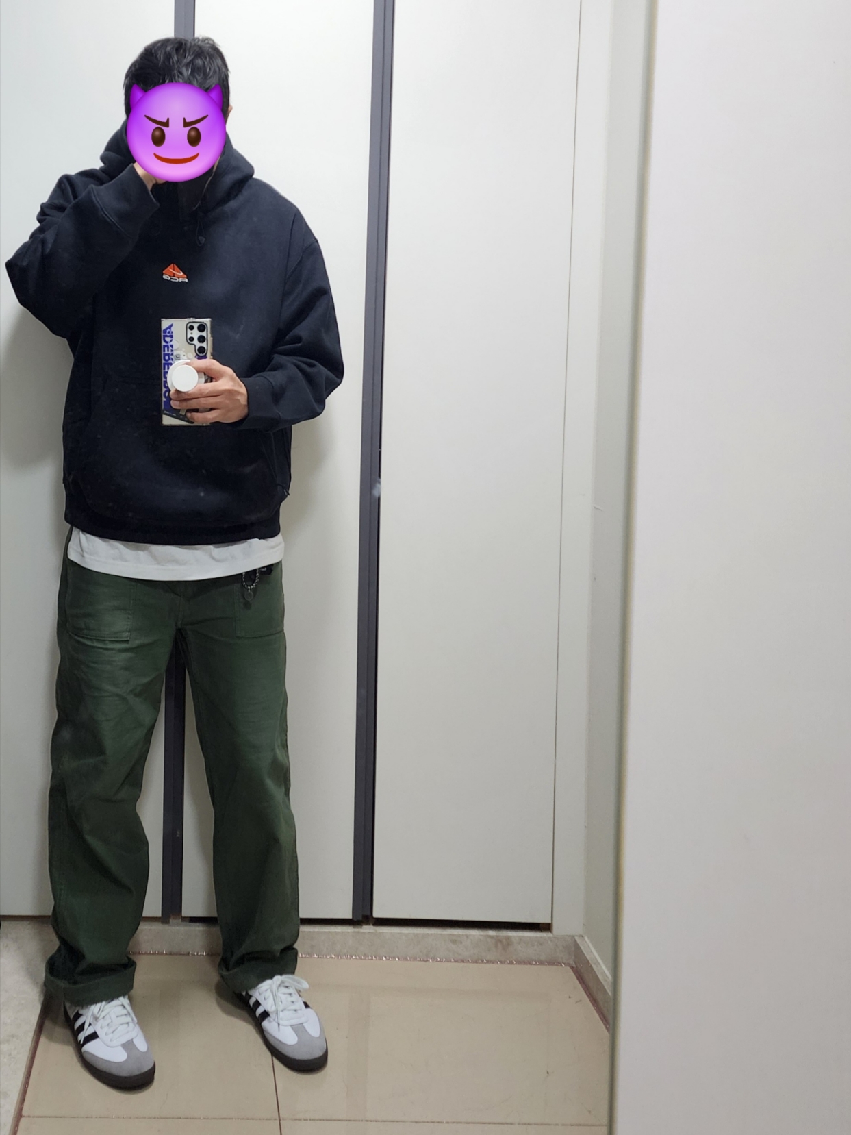 Nike ACG Therma-Fit Pullover Fleece Hoodie Black - Asia, Adidas Samba OG Cloud White 착용 스타일 - 1