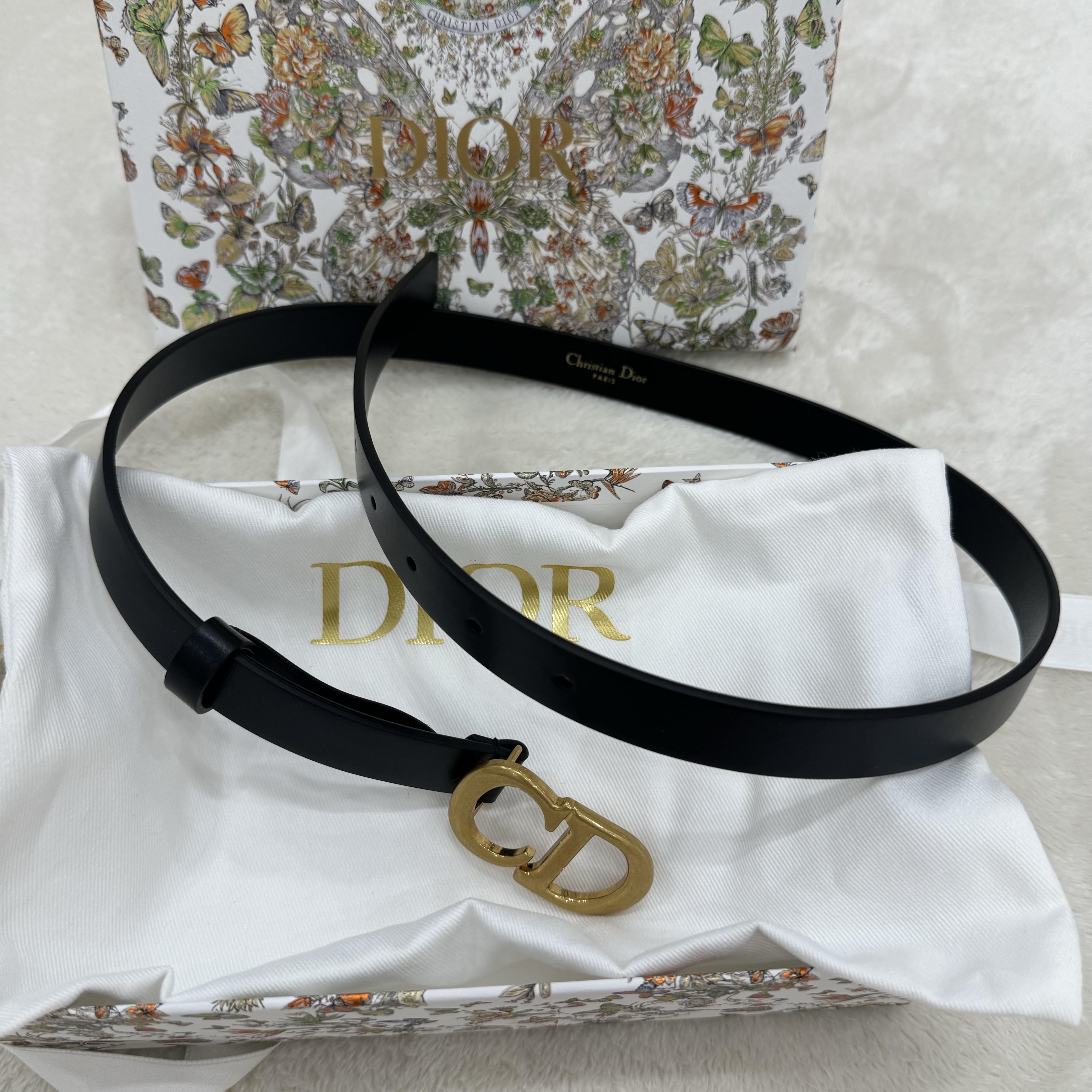 (W) Dior Saddle 20mm Ultrasmooth Calfskin Leather Belt Black Antique Gold 착용 스타일
