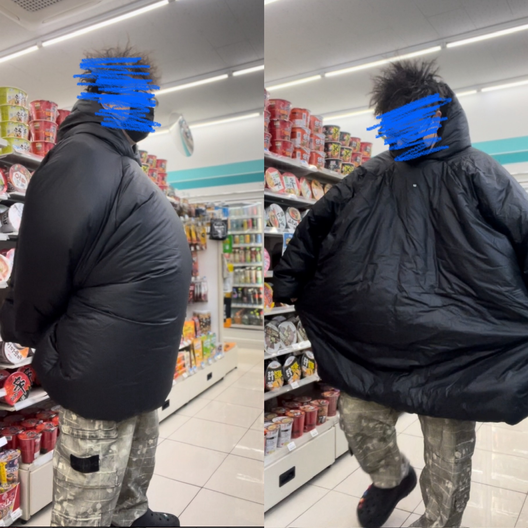 Yeezy Gap Engineered By Balenciaga T-Cut Puffer Parka Black 착용 스타일 - 2