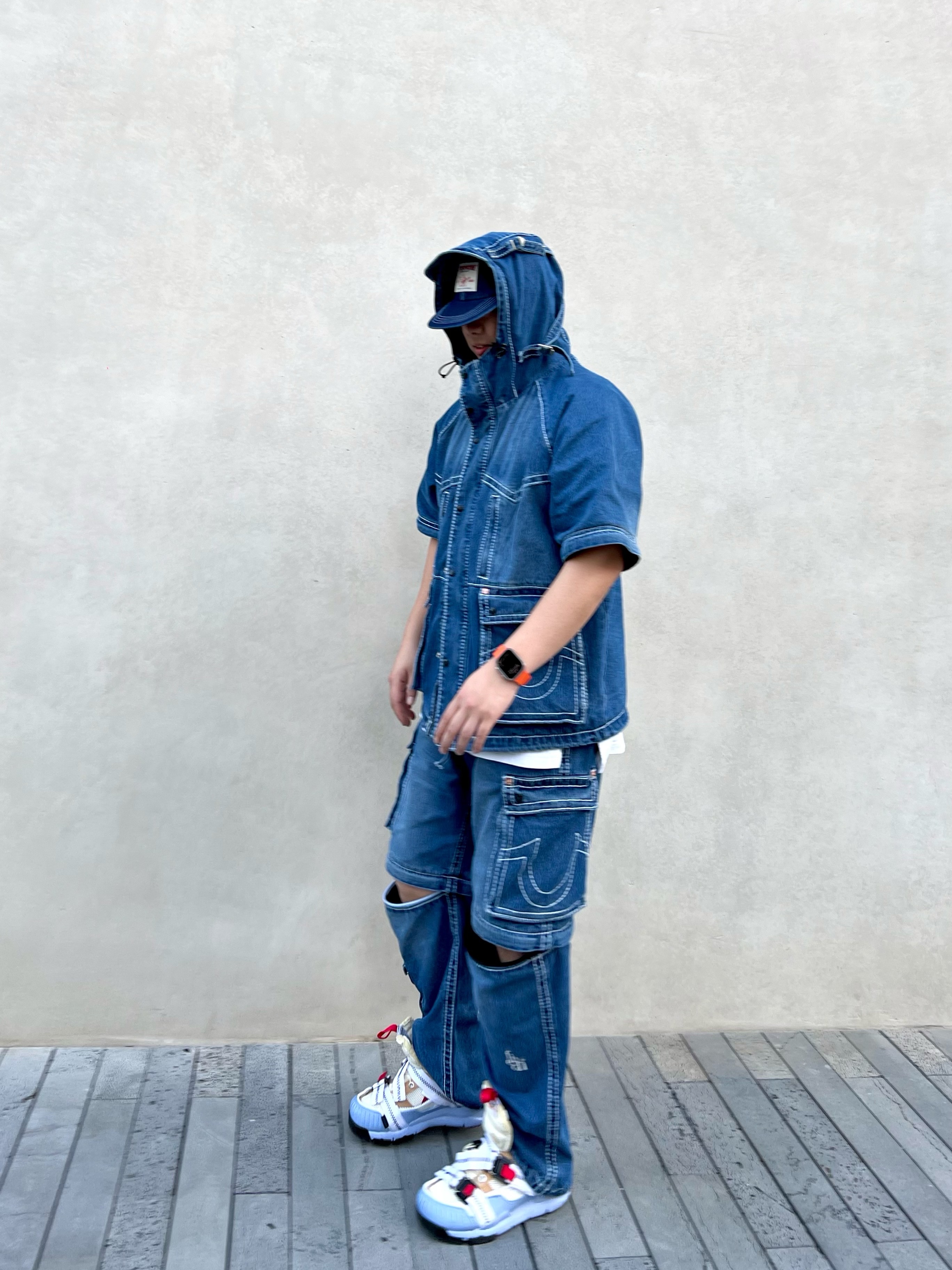 True Religion x Fetch Denim Cap Indigo, True Religion x Fetch Denim Separate Parka Indigo 착용 스타일 - 4