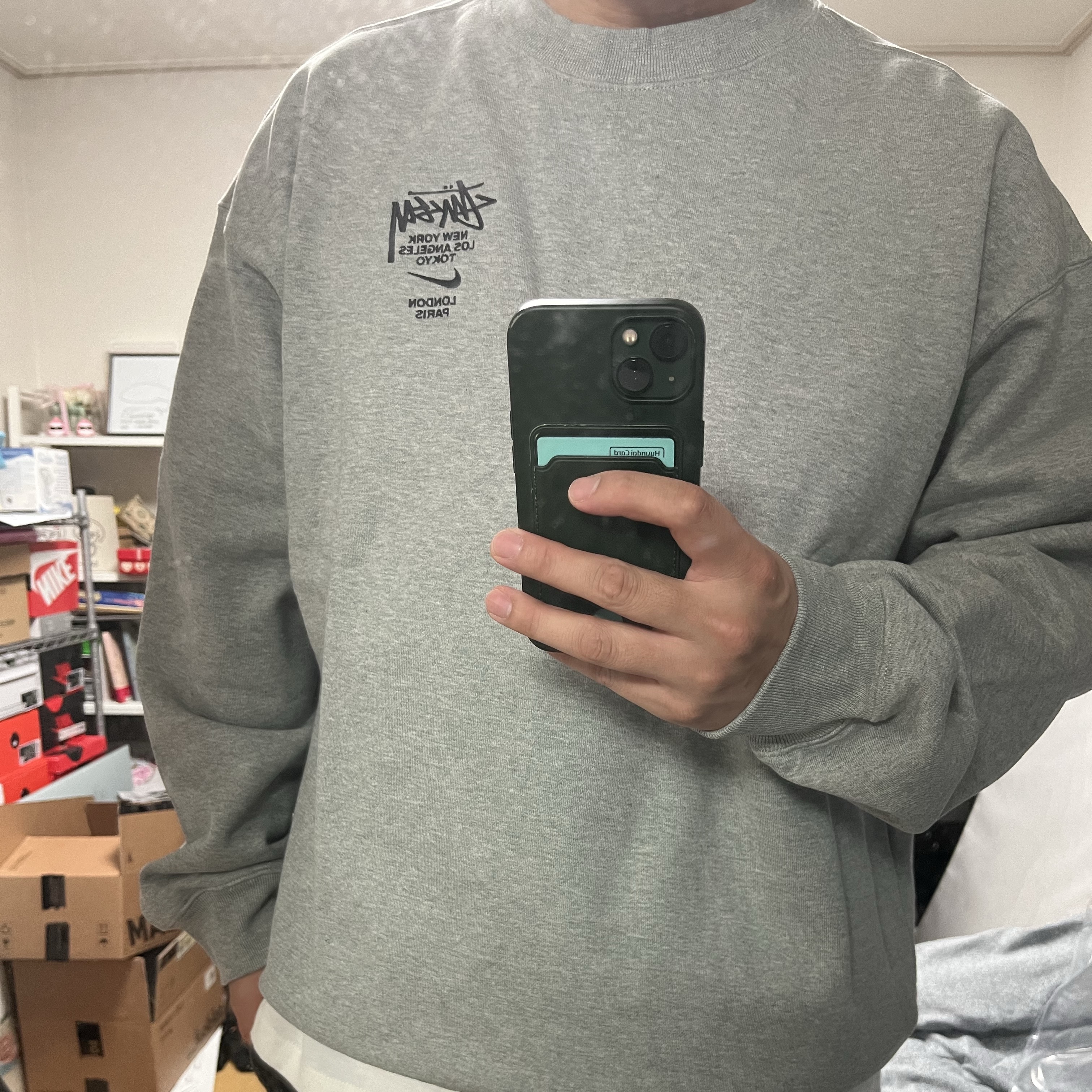 Nike x Stussy NRG ZR Fleece Crewneck Heather Grey - US/EU 착용 스타일