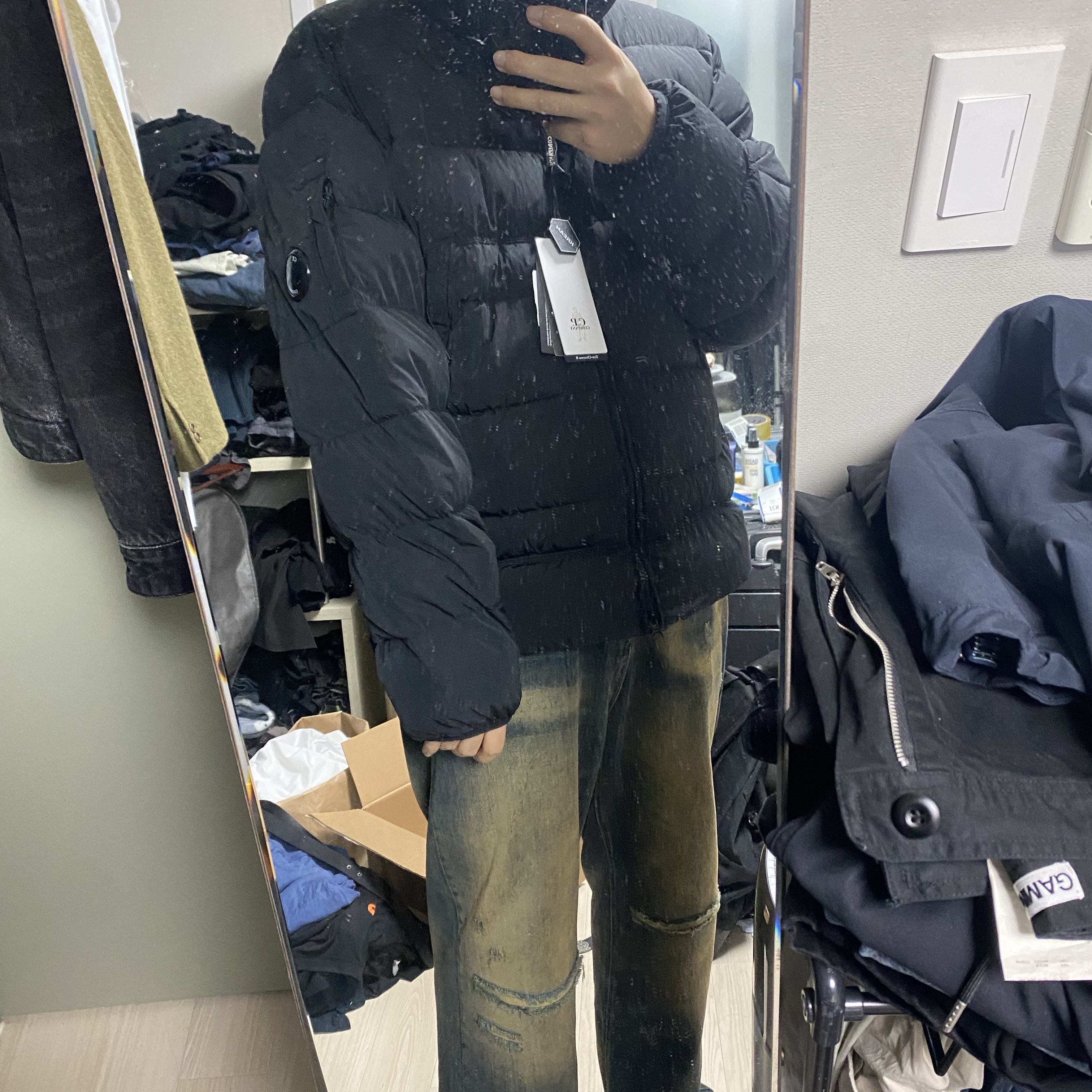 C.P. Company Eco-Chrome R Down Jacket Black - 23FW 착용 스타일