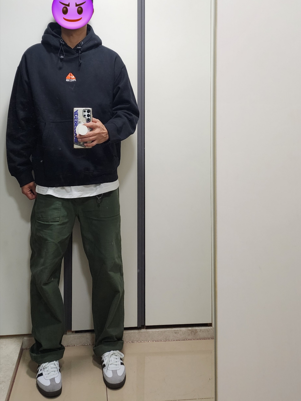 Nike ACG Therma-Fit Pullover Fleece Hoodie Black - Asia, Adidas Samba OG Cloud White 착용 스타일 - 2