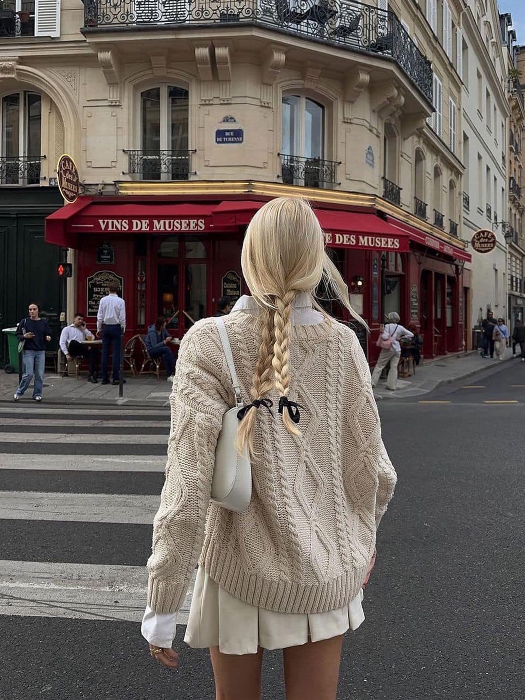 Stussy Fuzzy Lattice Crew Sweater Ivory, Enor Women Fringe Cut Out Knit White 착용 스타일 - 5