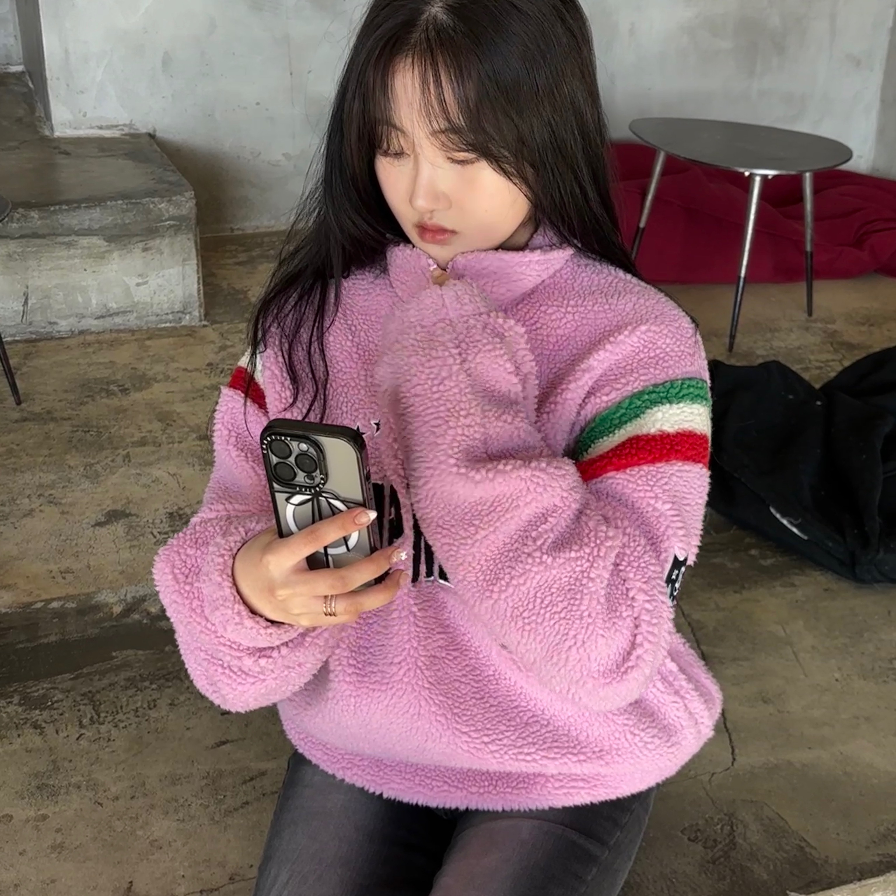 Supreme Arc Half Zip Fleece Pullover Pink - 23FW 착용 스타일 - 2