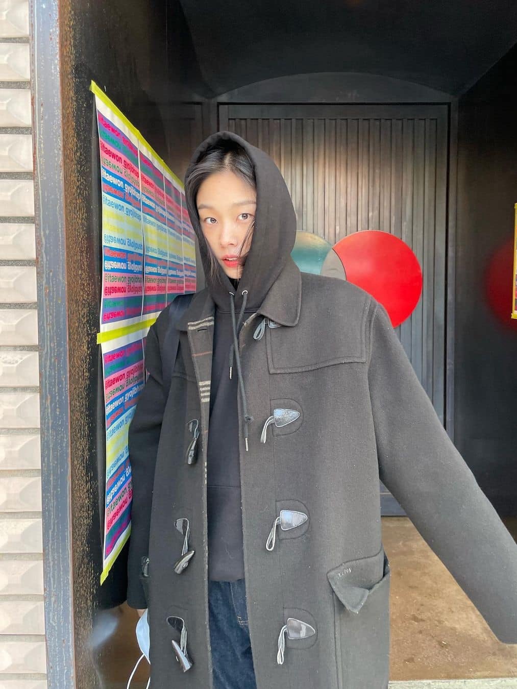 London Tradition Melina Ladies Duffle Coat Navy BW A06, Auralee Wool Heringbone Pile Duffle Coat Light Yellow - 22AW 착용 스타일 - 6