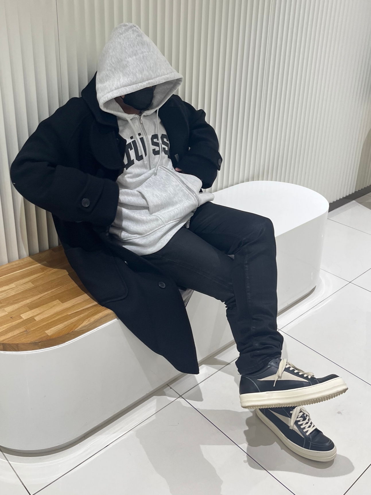 Stussy Block Sport Zip Hoodie Ash Heather, Undermycar Legion.02 Balmacaan Oversized Wool Coat Black 착용 스타일 - 2