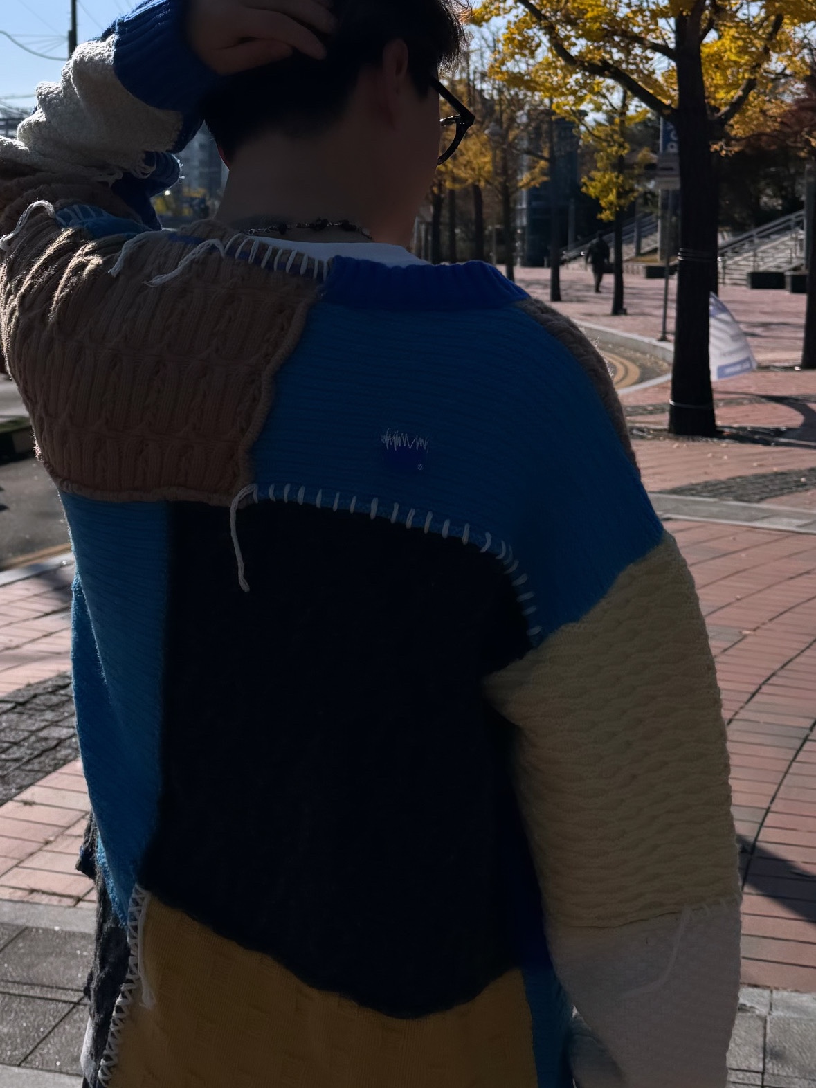 Zara x Ader Error Patchwork Oversize Knit Cardigan Multicolor 착용 스타일