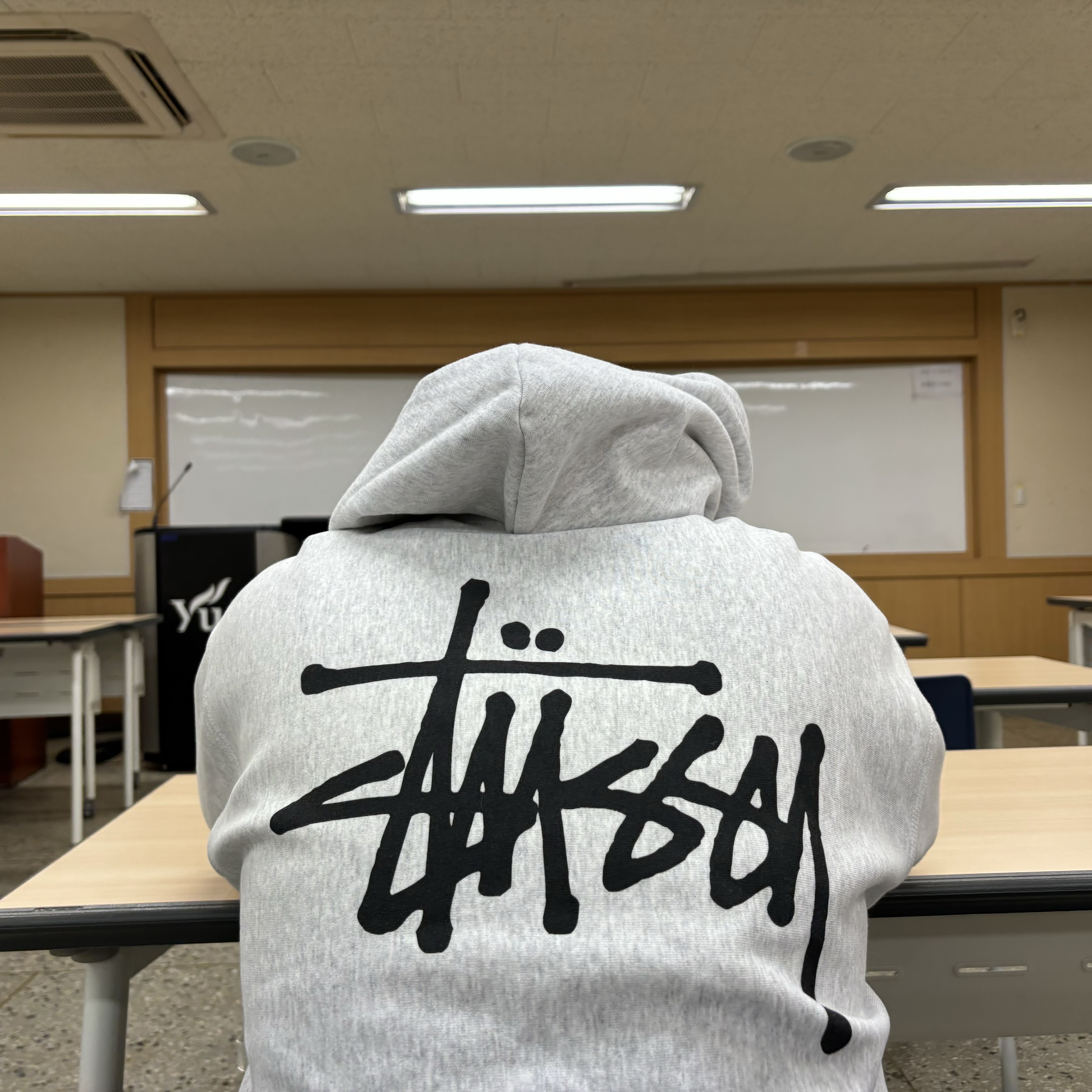 Stussy Basic Stussy Hoodie Ash Heather 2023 착용 스타일