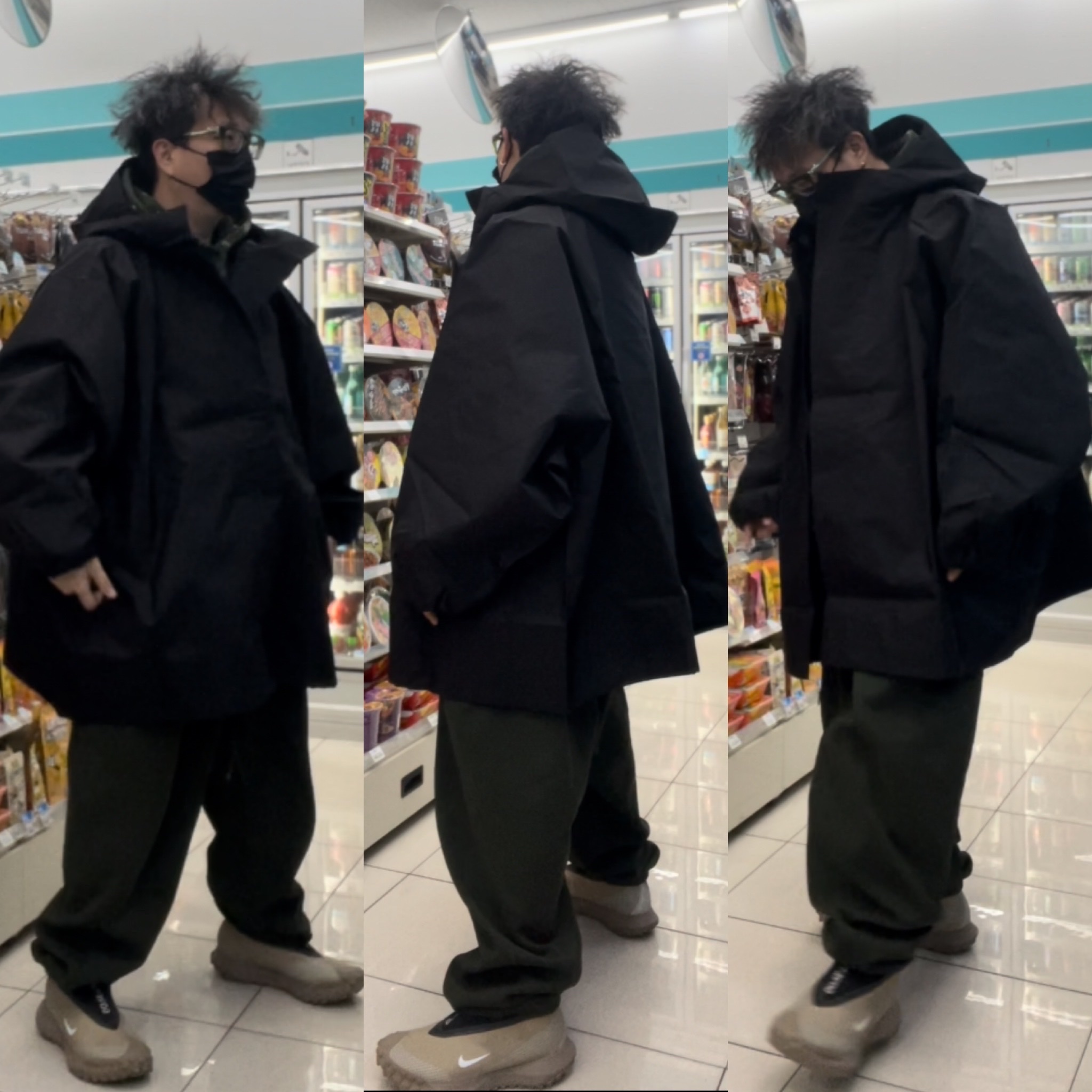 Yeezy Gap Engineered By Balenciaga T-Cut Parka Black 착용 스타일