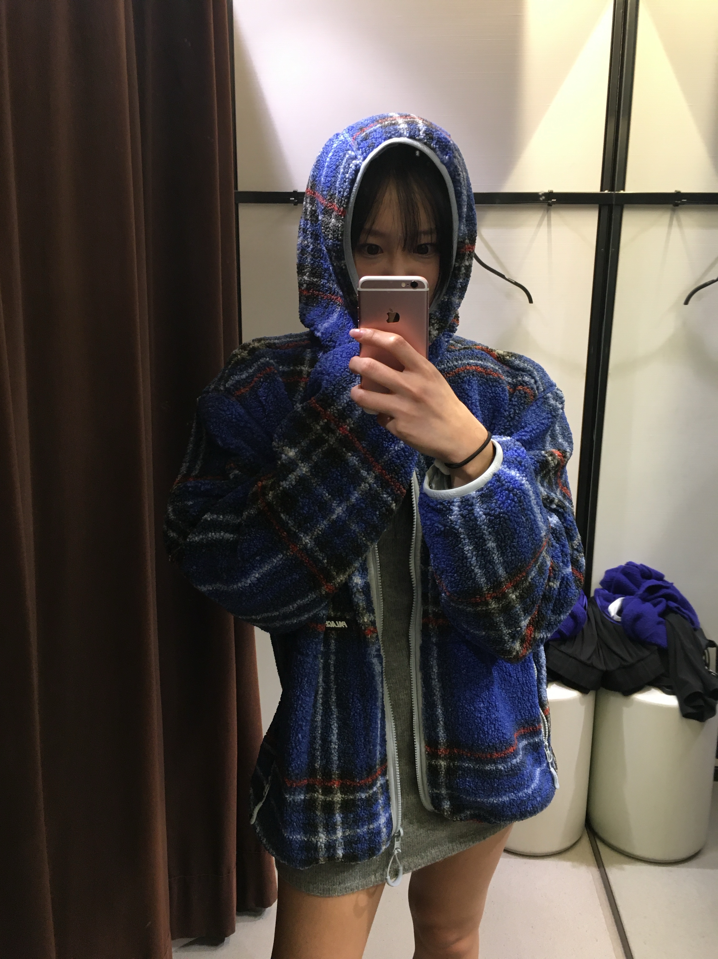 Palace Reversible Check Fleece Jacket Blue - 23FW 착용 스타일 - 4