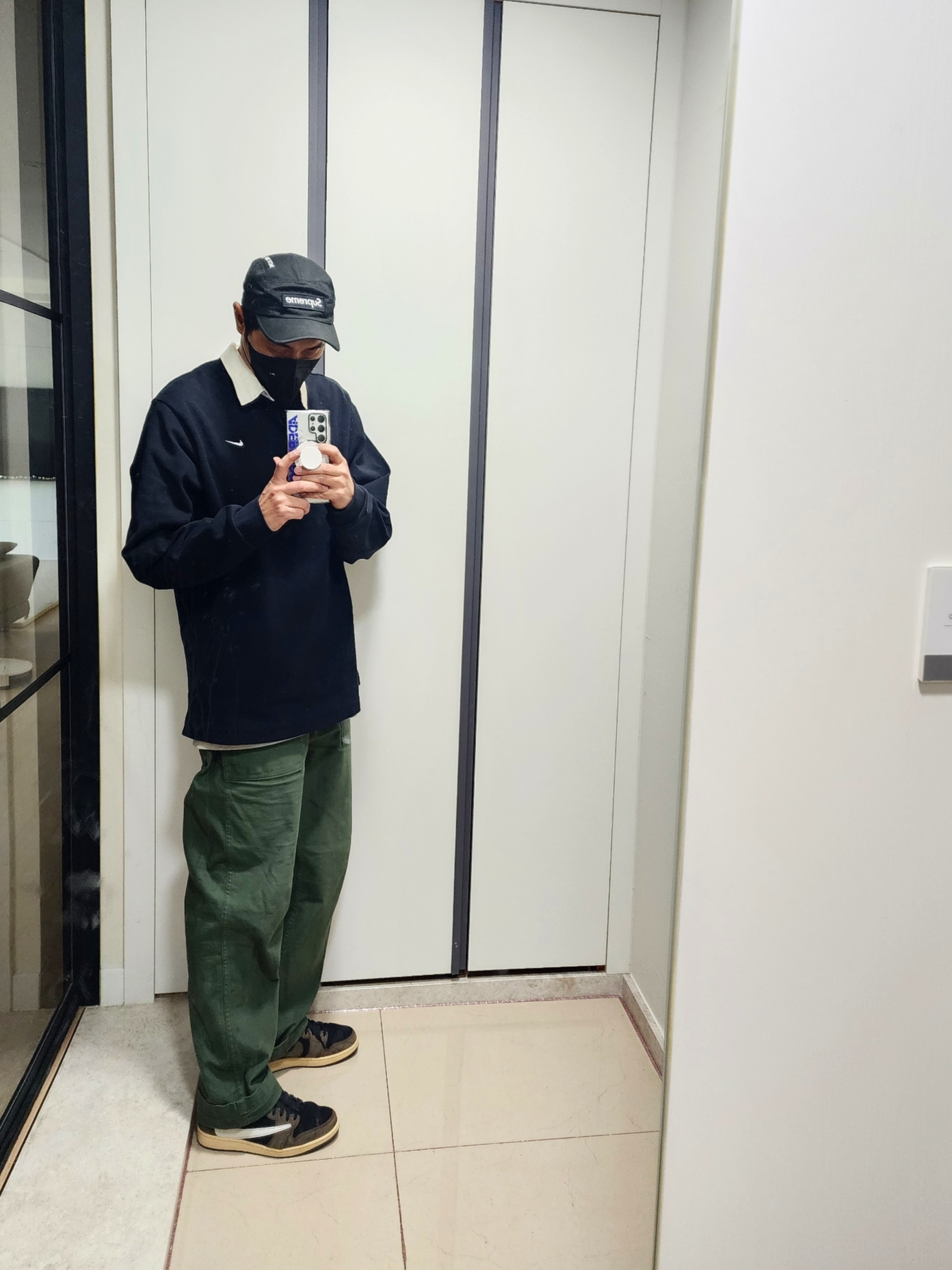 Supreme Military Camp Cap Black - 21FW, Jordan 1 x Travis Scott Retro Low OG SP Mocha 착용 스타일 - 2