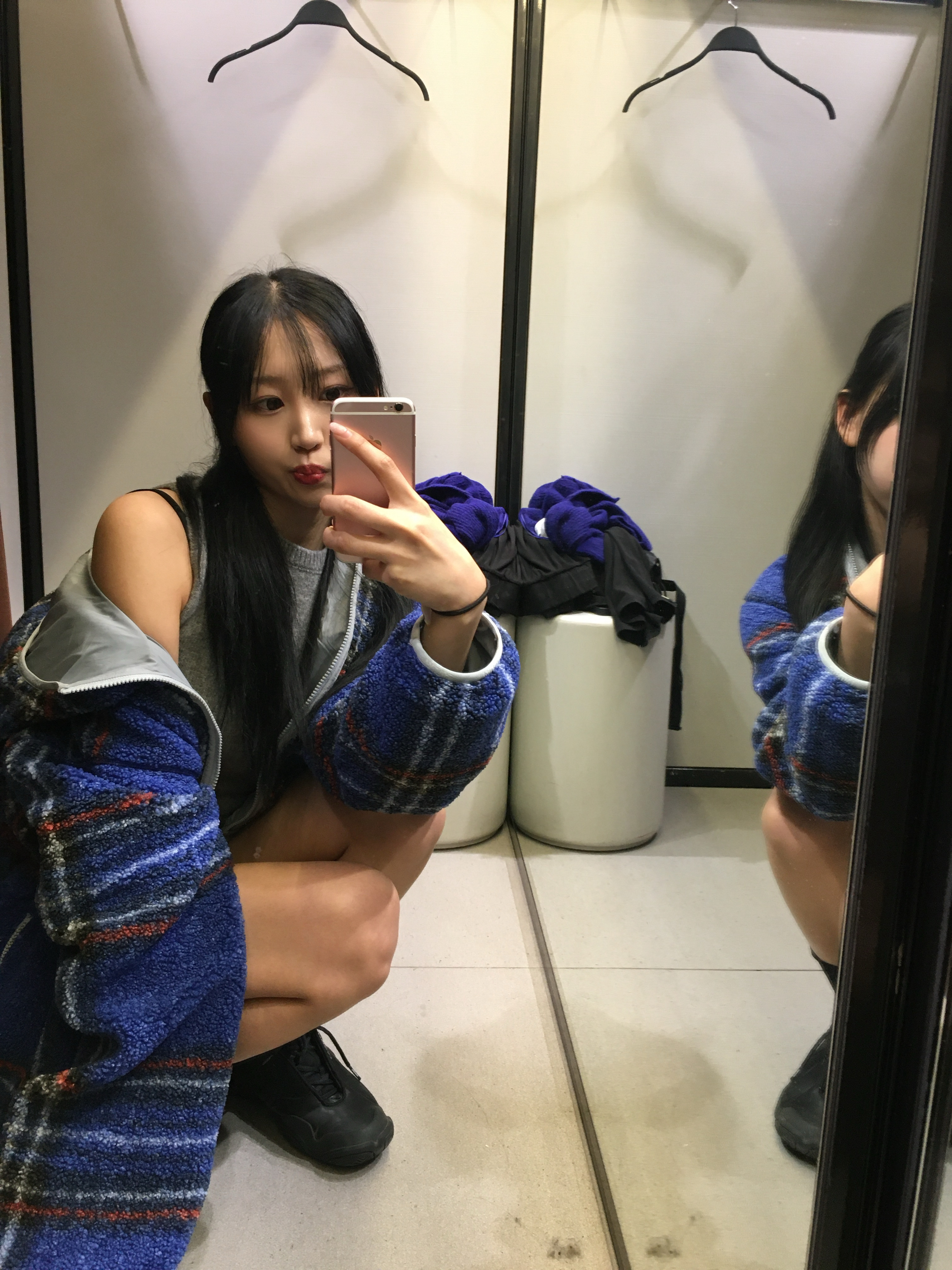 Palace Reversible Check Fleece Jacket Blue - 23FW 착용 스타일 - 2