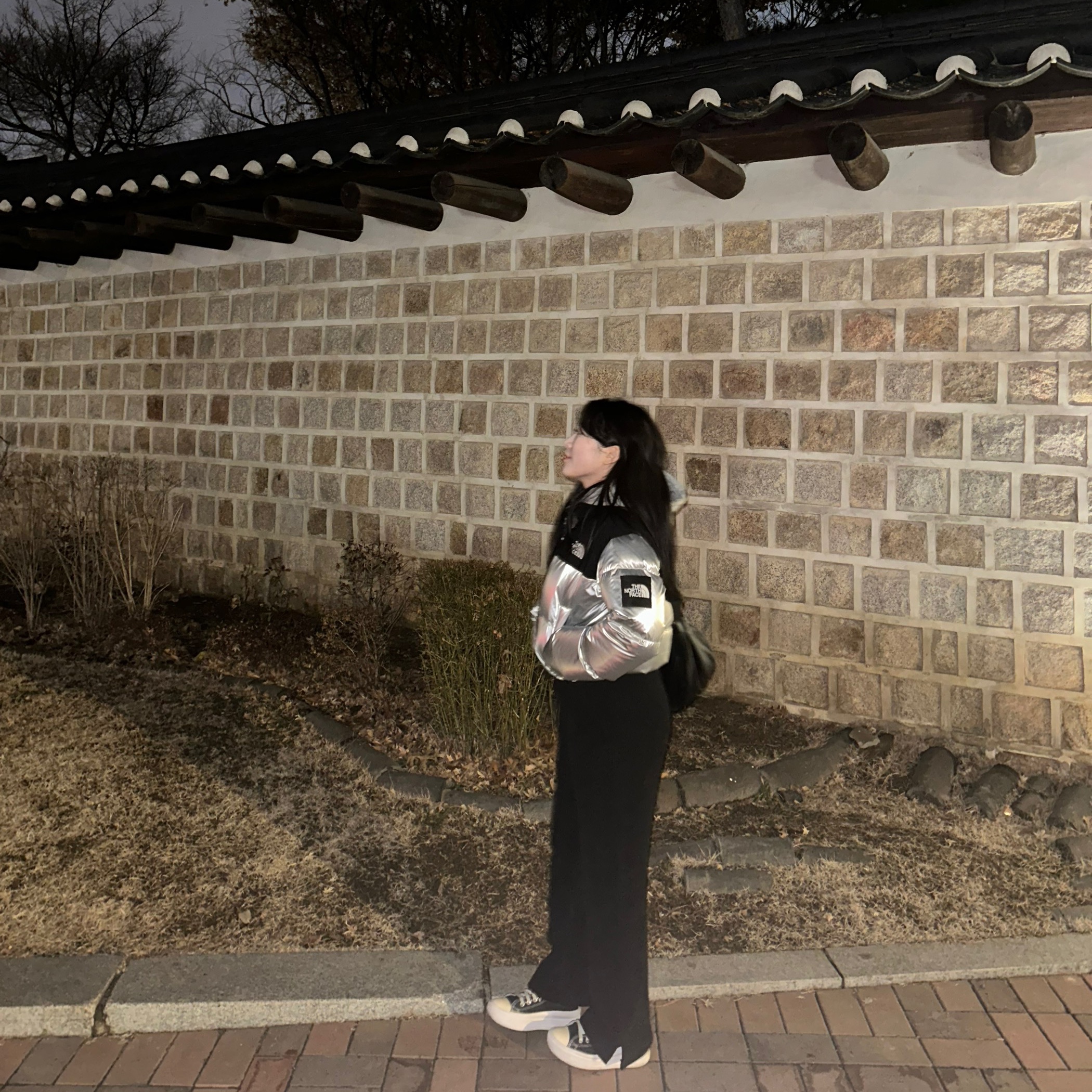 (W) The North Face White Label Novelty Nuptse Down Jacket SE Silver, Converse Chuck Taylor All Star Move High Leather Black 착용 스타일 - 3