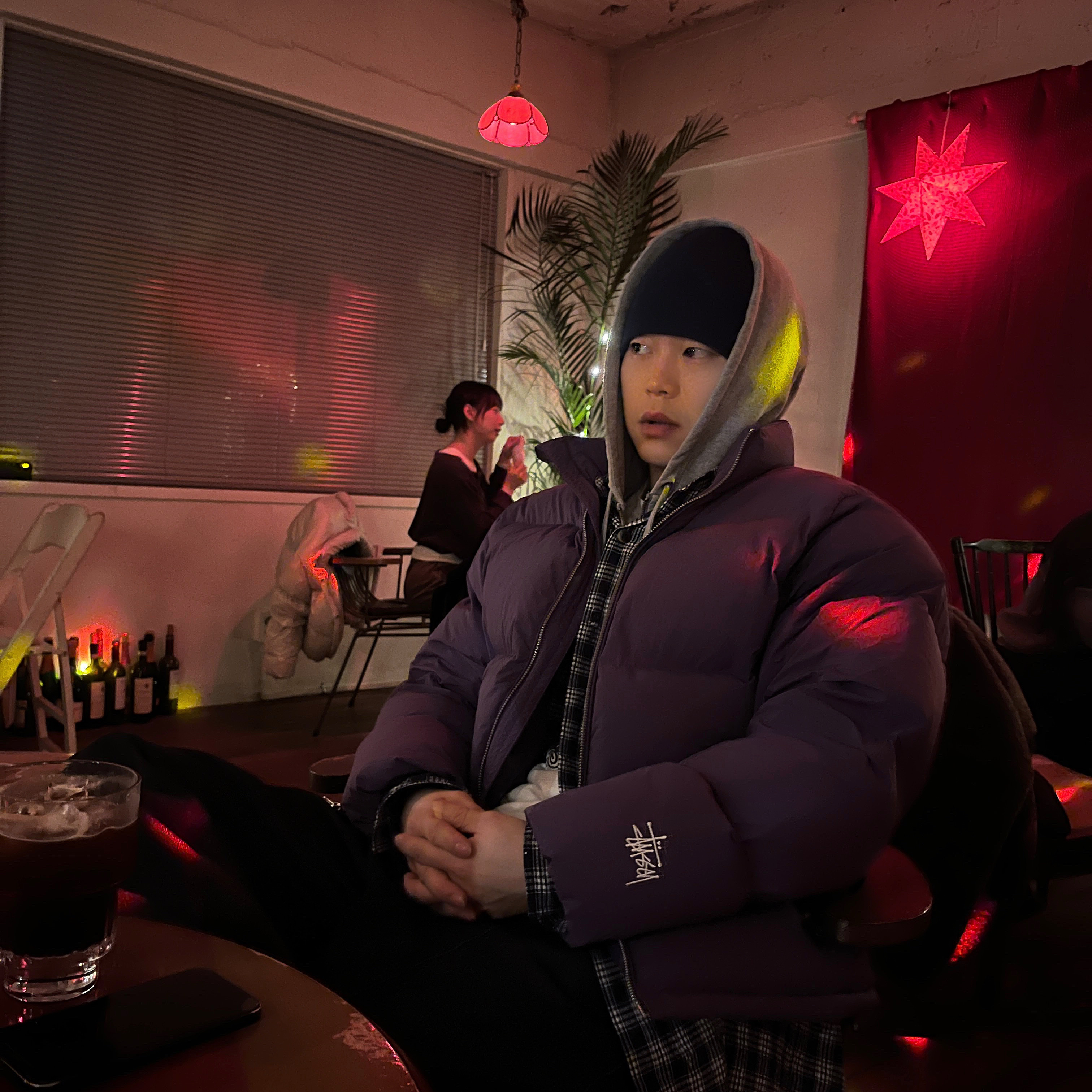 Stussy Down Puffer Nylon Purple 착용 스타일